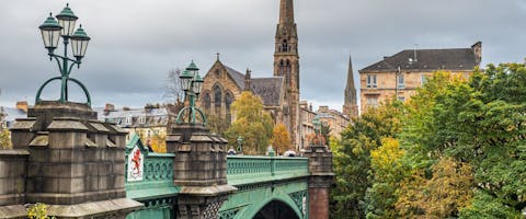 Kelvin Bridge Glasgow, with the famous Lansdowne Church spire
