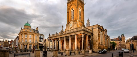an outside of the sandy stones buildings in Northampton city center