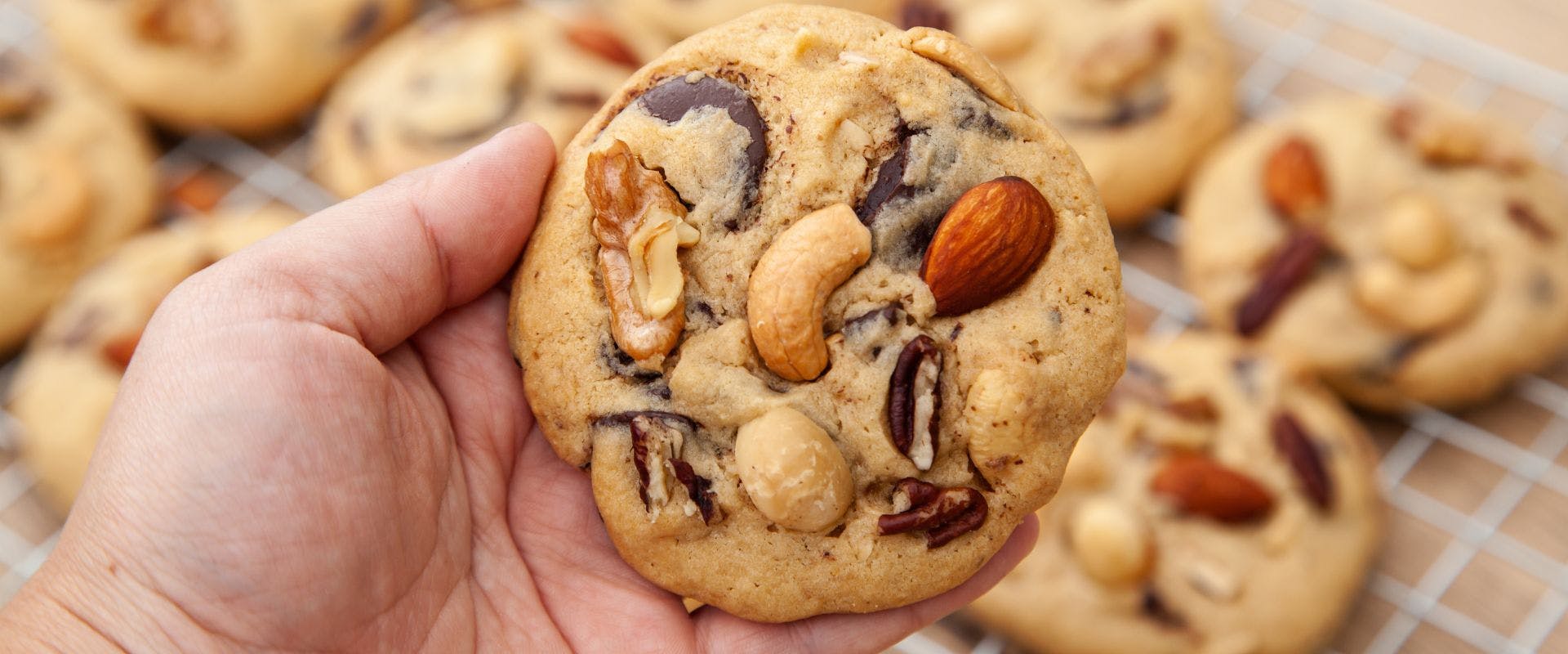 Close-up of a mixed nut cookie
