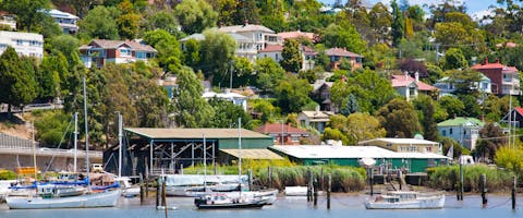 a view of dog friendly Launceston by the river of one of its marinas