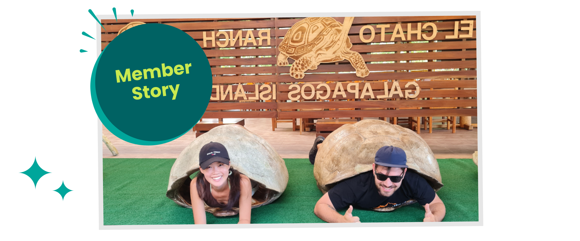 Lev and Mia inside turtle shells.