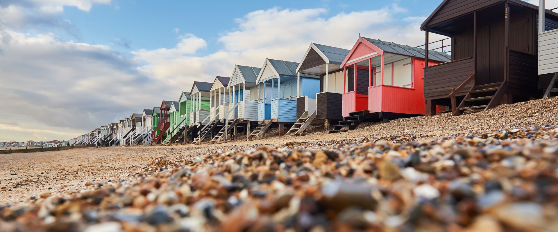 Colourful beach huts on the beach in Southend