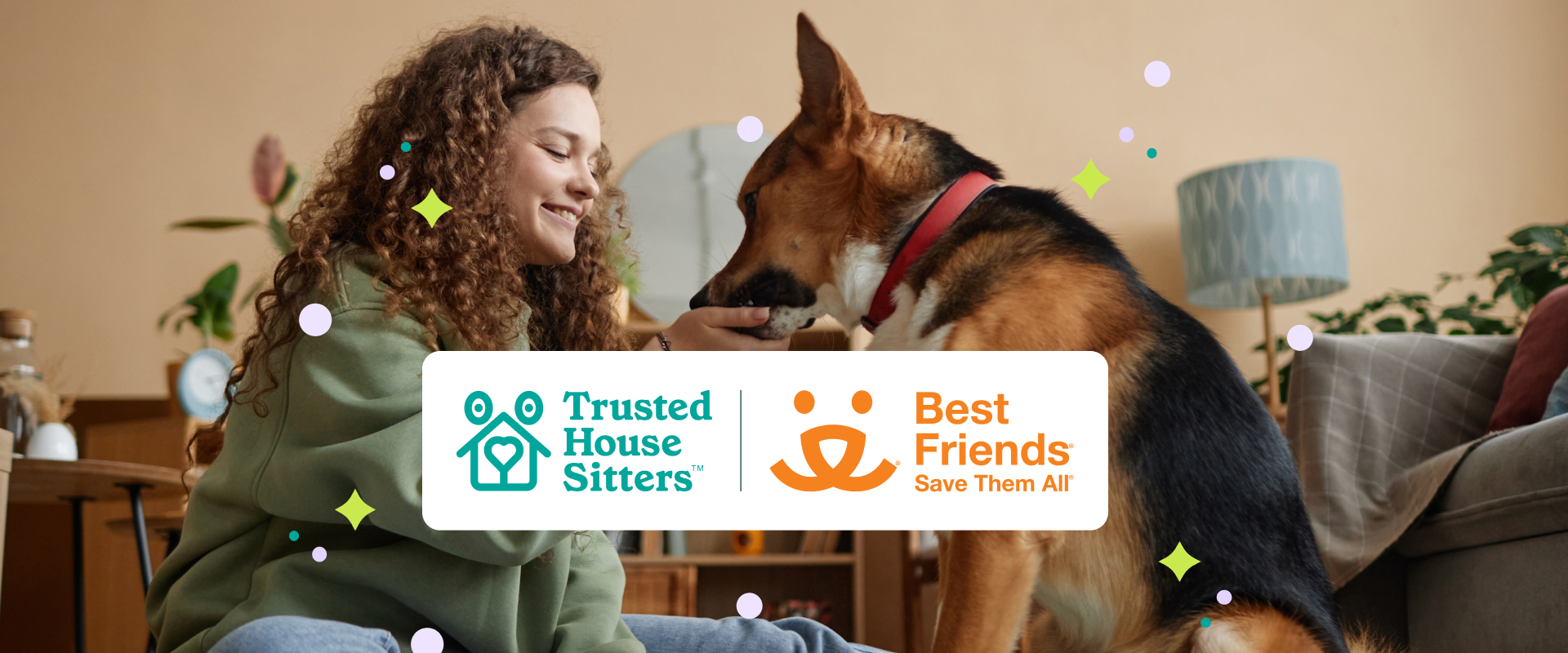 Person sat in living room with a dog