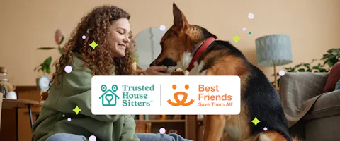 Person sat in living room with a dog