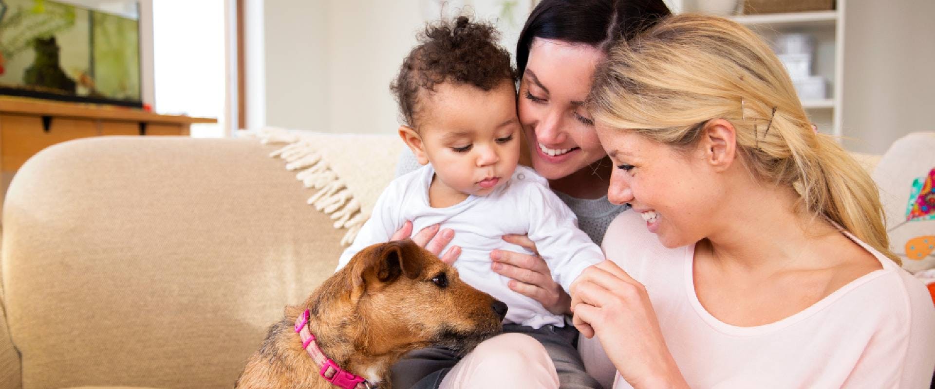 Women with a baby and dog