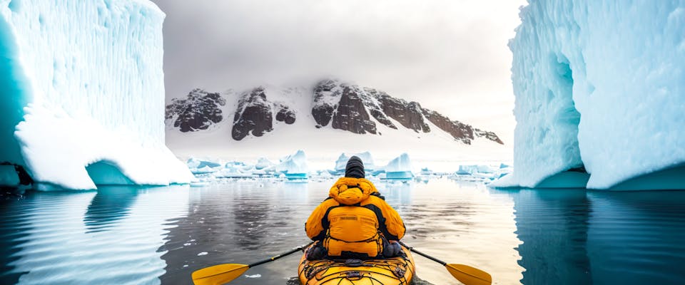 solo female traveler kayaking in iceland