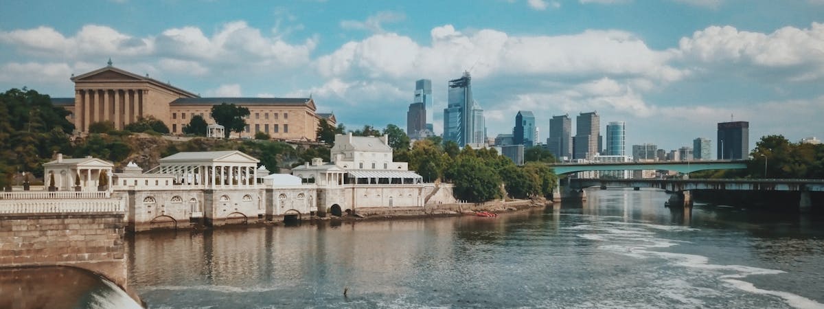 Shot along the Schuylkill River, with the Philadelphia Art Museum and the center city skyline as the backdrop
