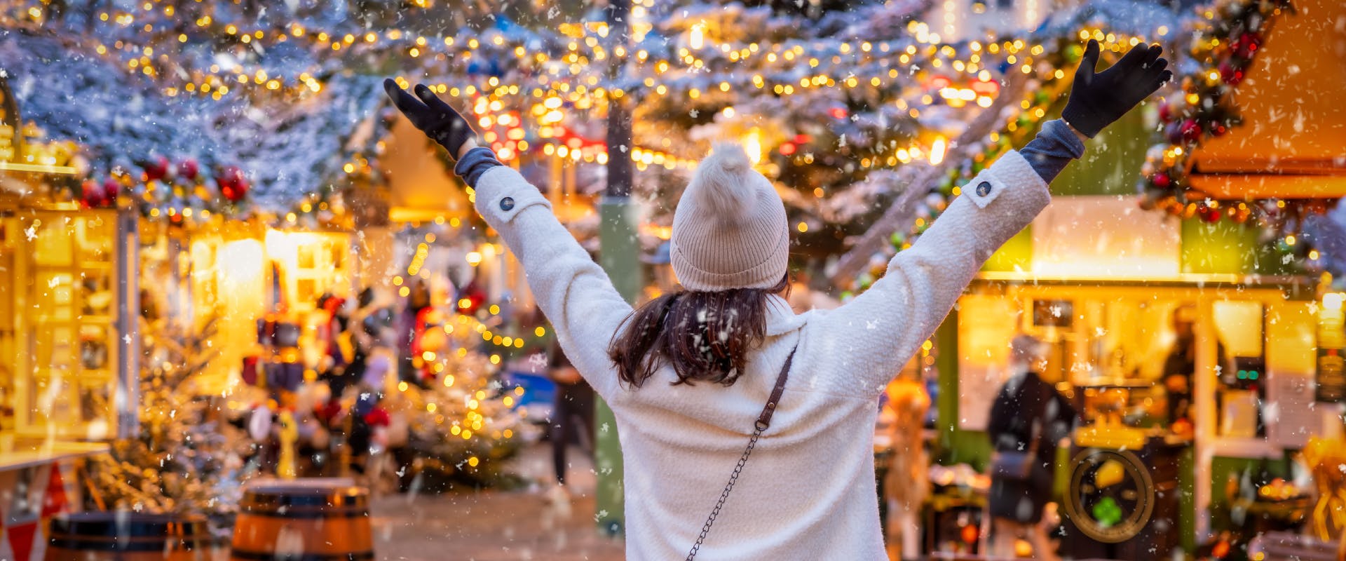 a woman stood in a Danish festive market in the center of Copenhagen