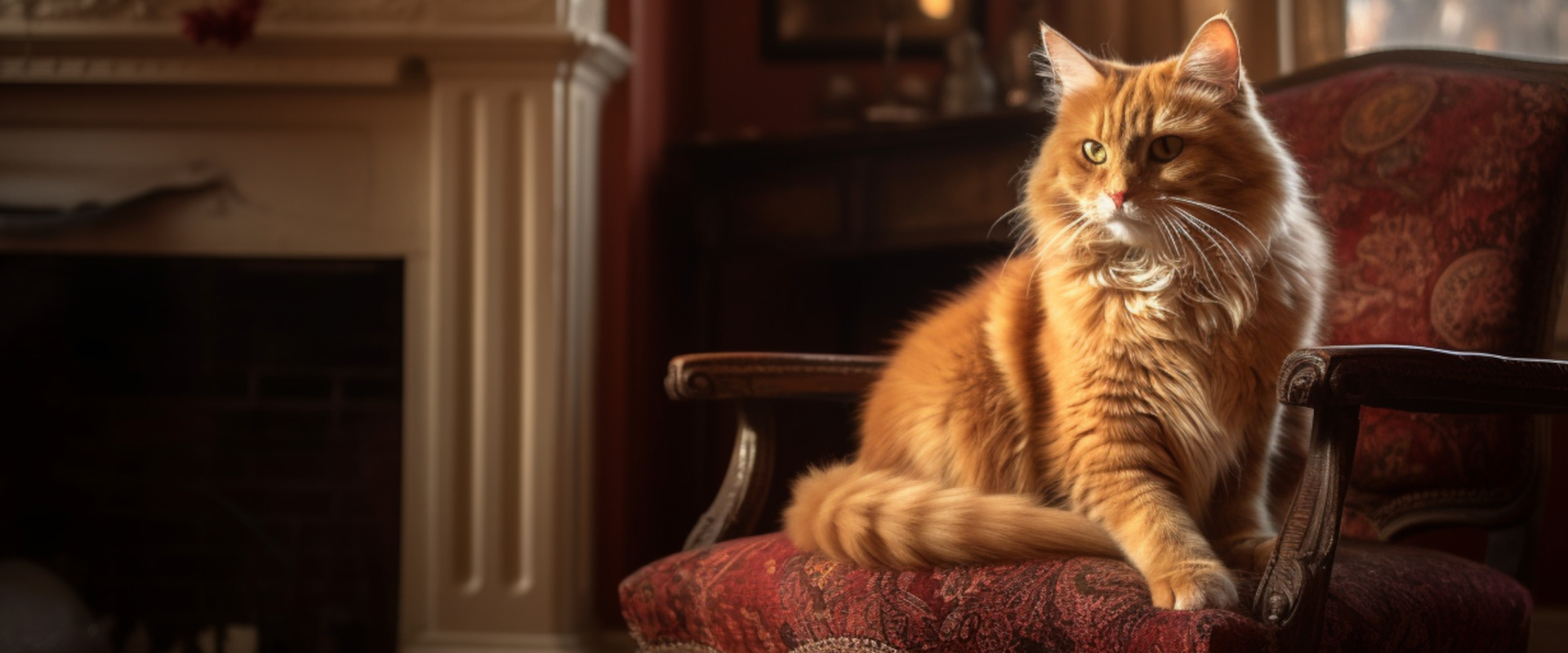 Cat sitting on an old fashioned chair.