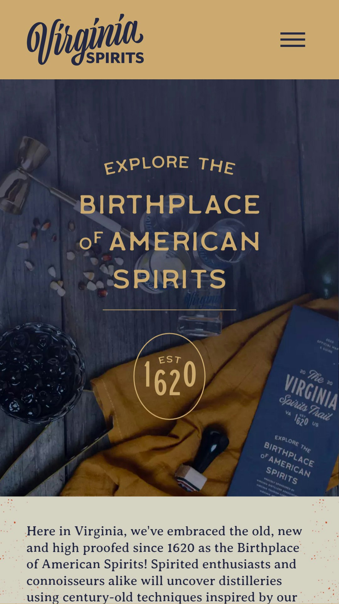 Virginia Spirits Website (Mobile View)