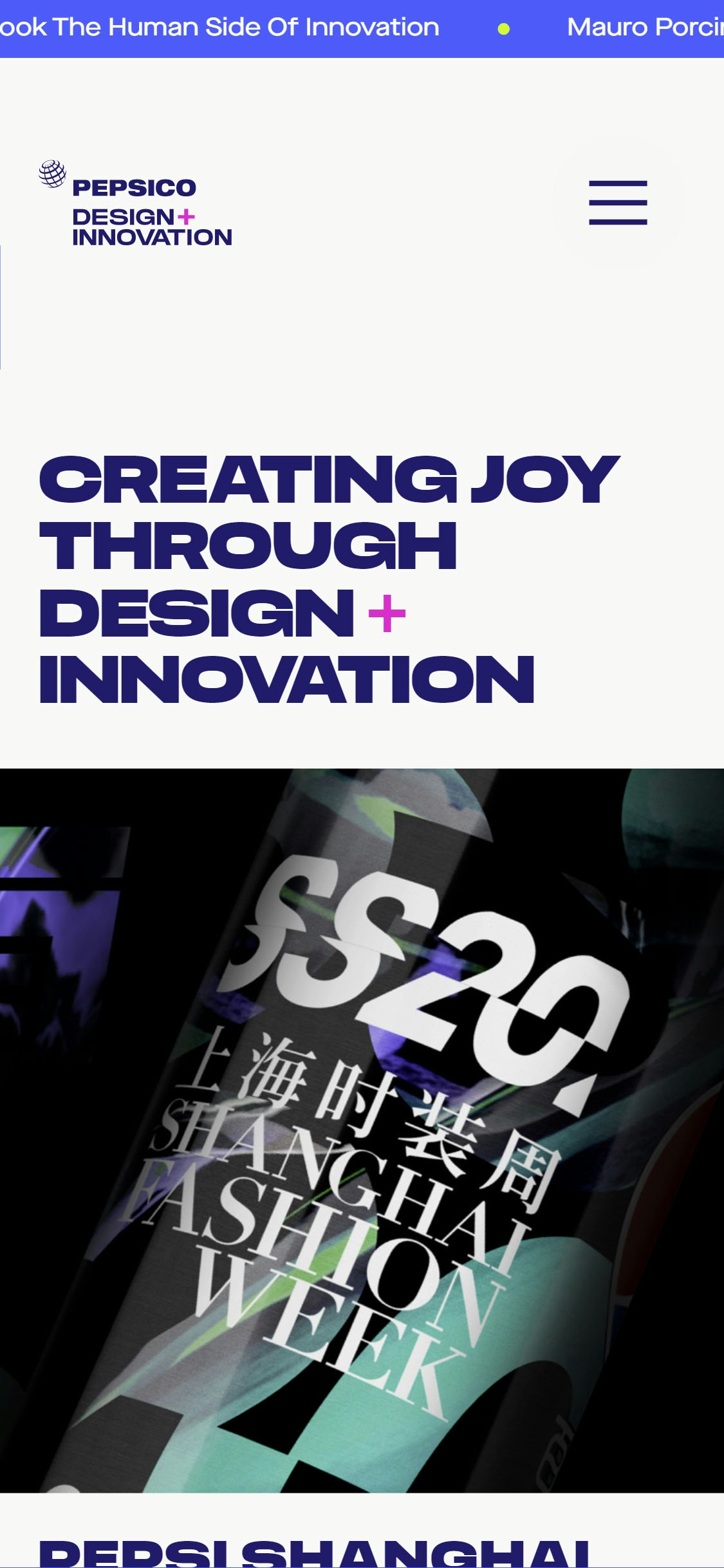 Pepsico Design + Innovation Website (Mobile View)