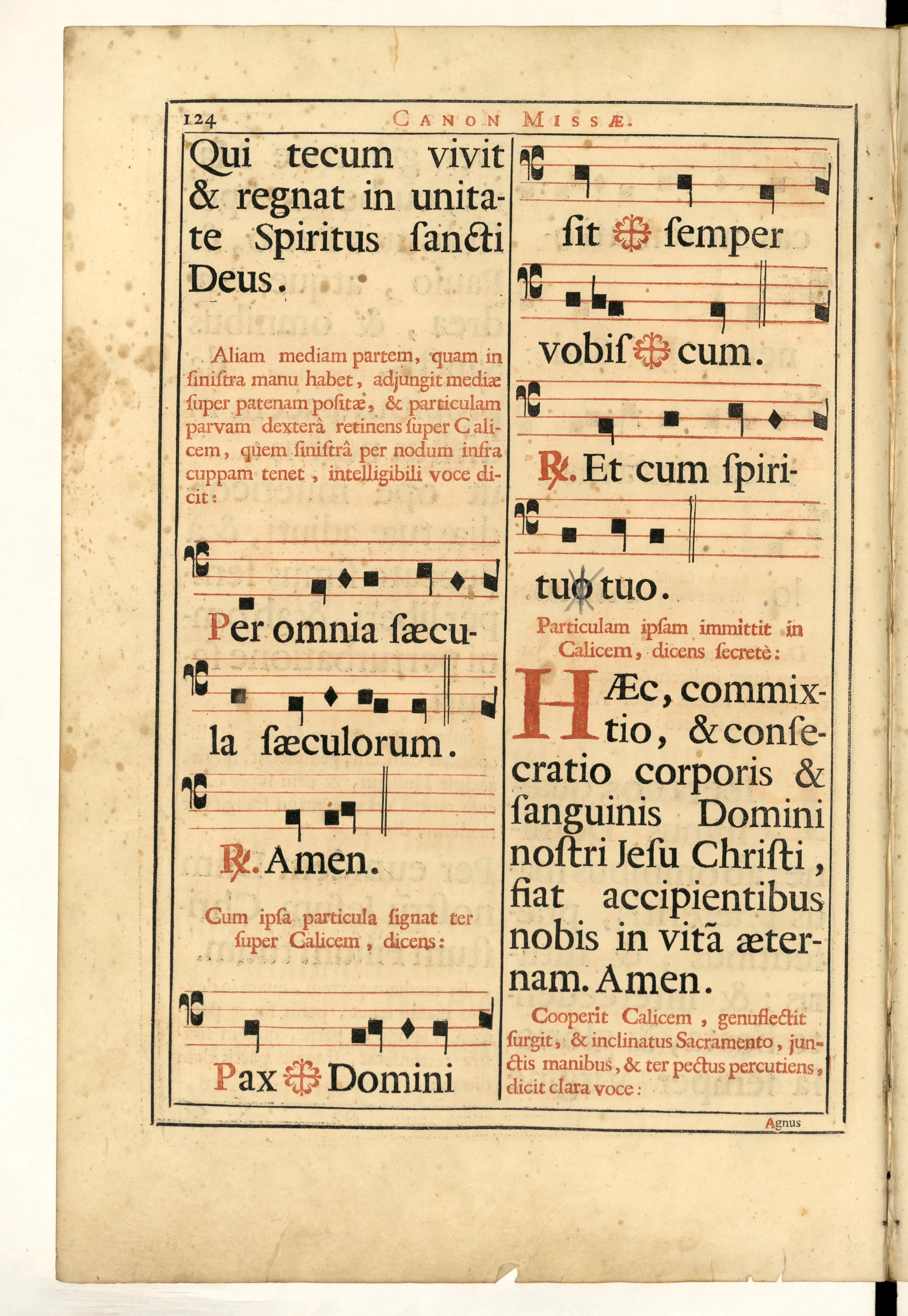 A 1729 Roman printing of the Canon Missae—later than Clichtove, but from the same service-book tradition he scrutinized—sets chant, rubrics, and consecratory formulas into the controlled typographic space where philology became doctrine. In such pages, words like "pro multis" were not decorative liturgical language but sacramental speech, making textual precision inseparable from Eucharistic theology.