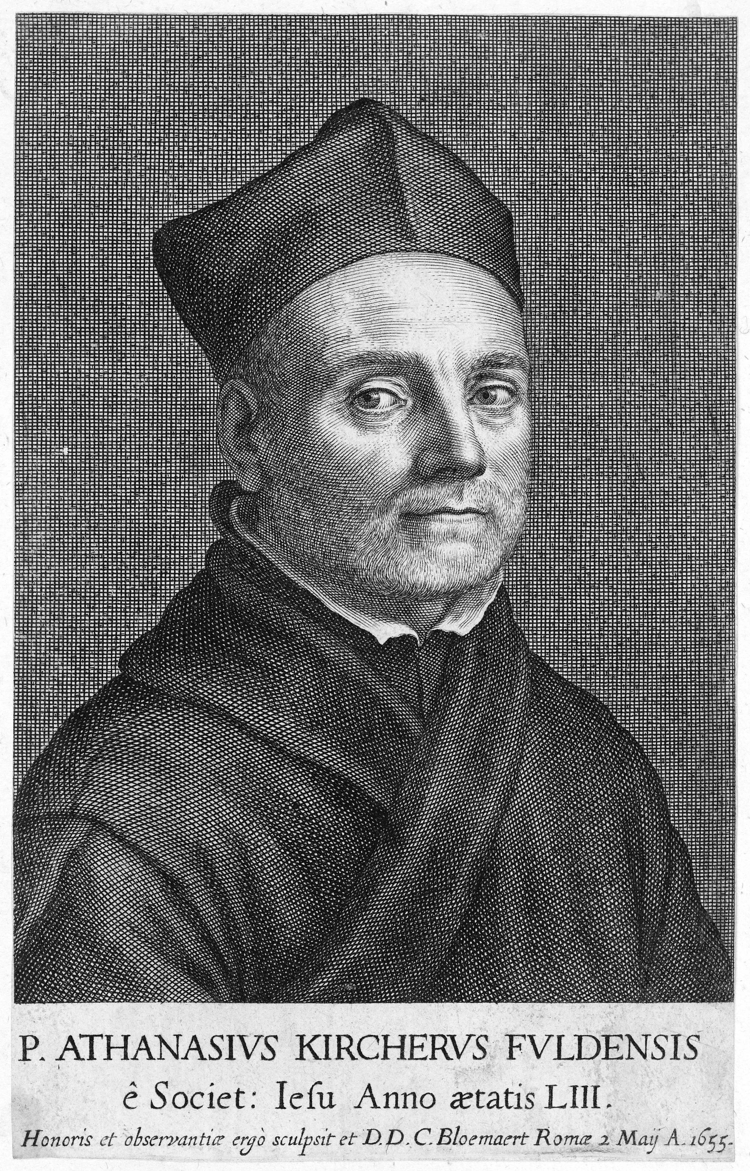 A portrait of Athanasius Kircher, the Jesuit savant whose eclipse chronologies and related measurements Riccioli weighed and found wanting.