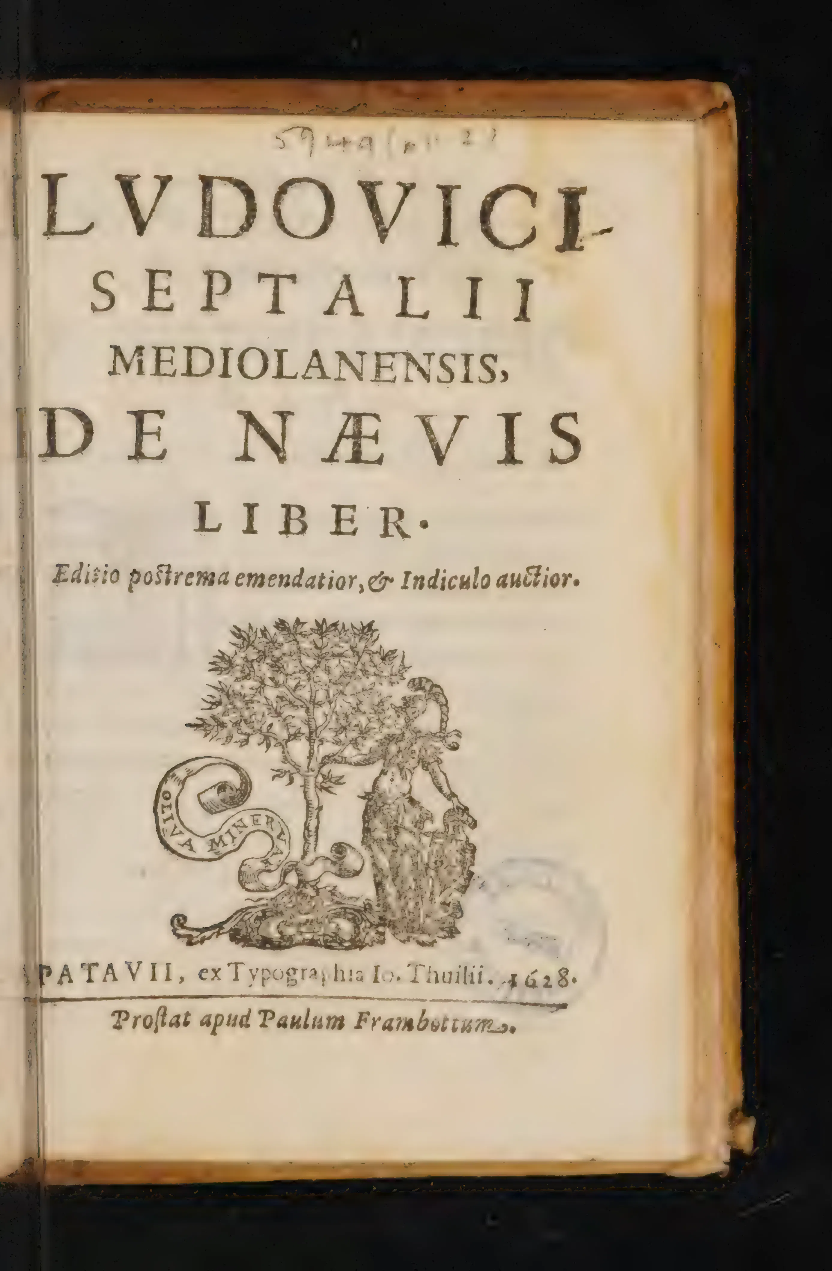 The title page of the De nævis liber, printed at Padua in 1628.