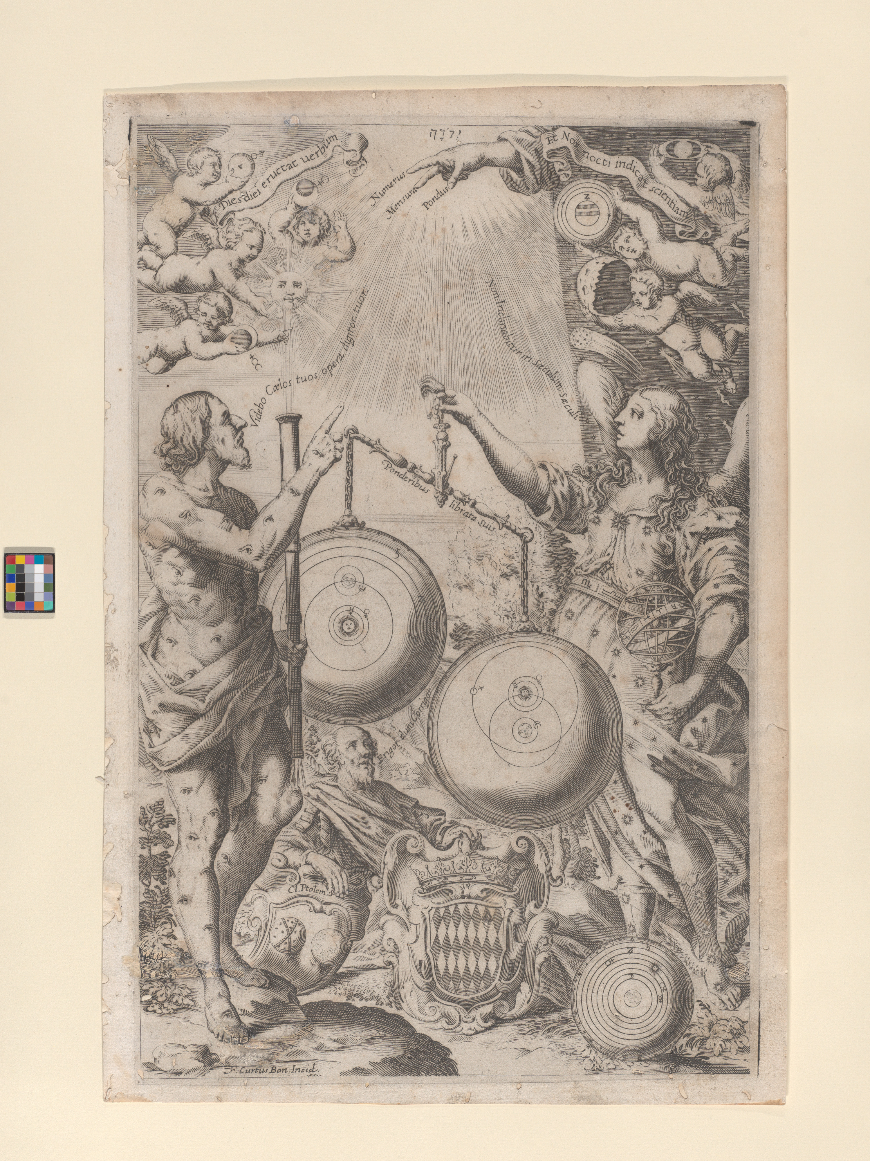 In this frontispiece to Riccioli’s Almagestum Novum, a divine hand suspends the rival astronomical systems beneath sacred light, with the Tychonic arrangement outweighing the Copernican. The allegory captures the same tribunal logic at work in Vitale’s cosmology: observation may revise the heavens, but only within a framework that keeps the earth scripturally fixed.
