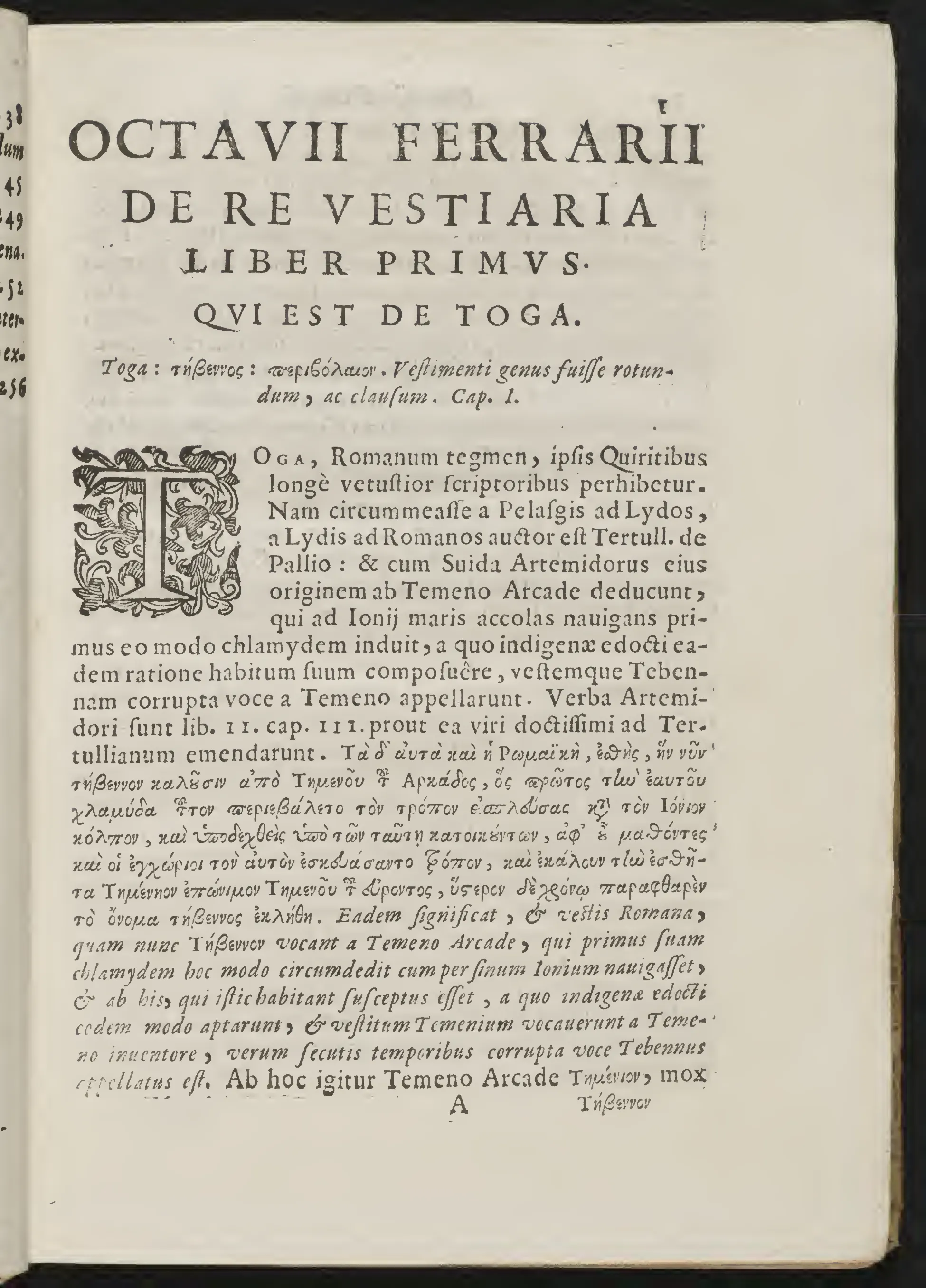 The formal opening of Ferrari's Book I, "De toga."