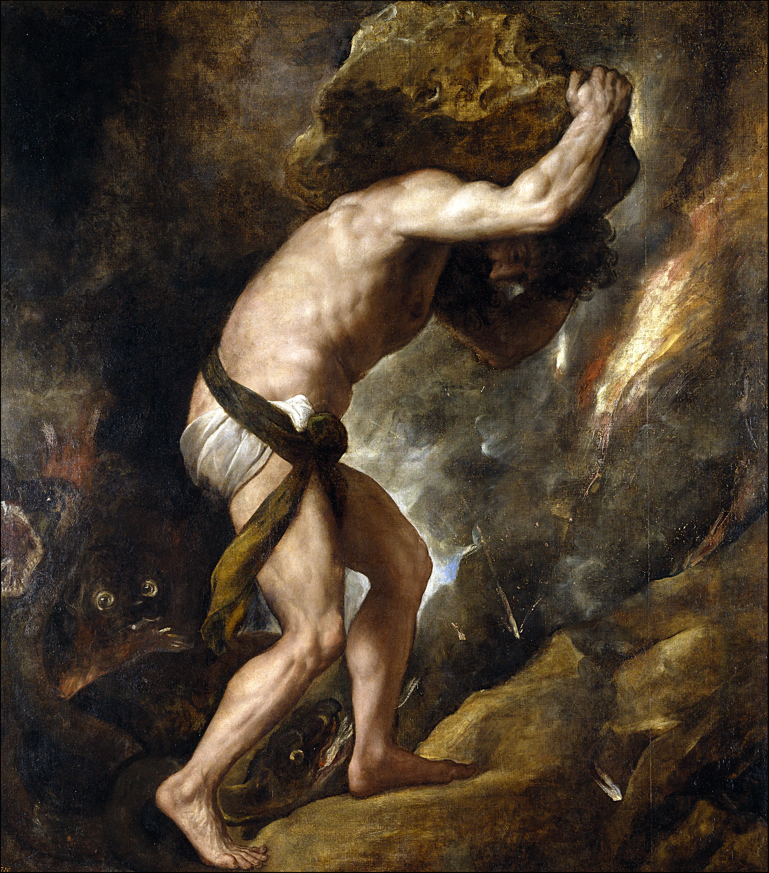 Titian's Sisyphus bears the stone of the myth Ceva chose for his proem: labour endlessly renewed. For Ceva, the quadrature of the circle and the “untamed” hyperbola were such a burden, forever rolling back, until Cavalieri's indivisibles, applied without success, broke his obstinacy.