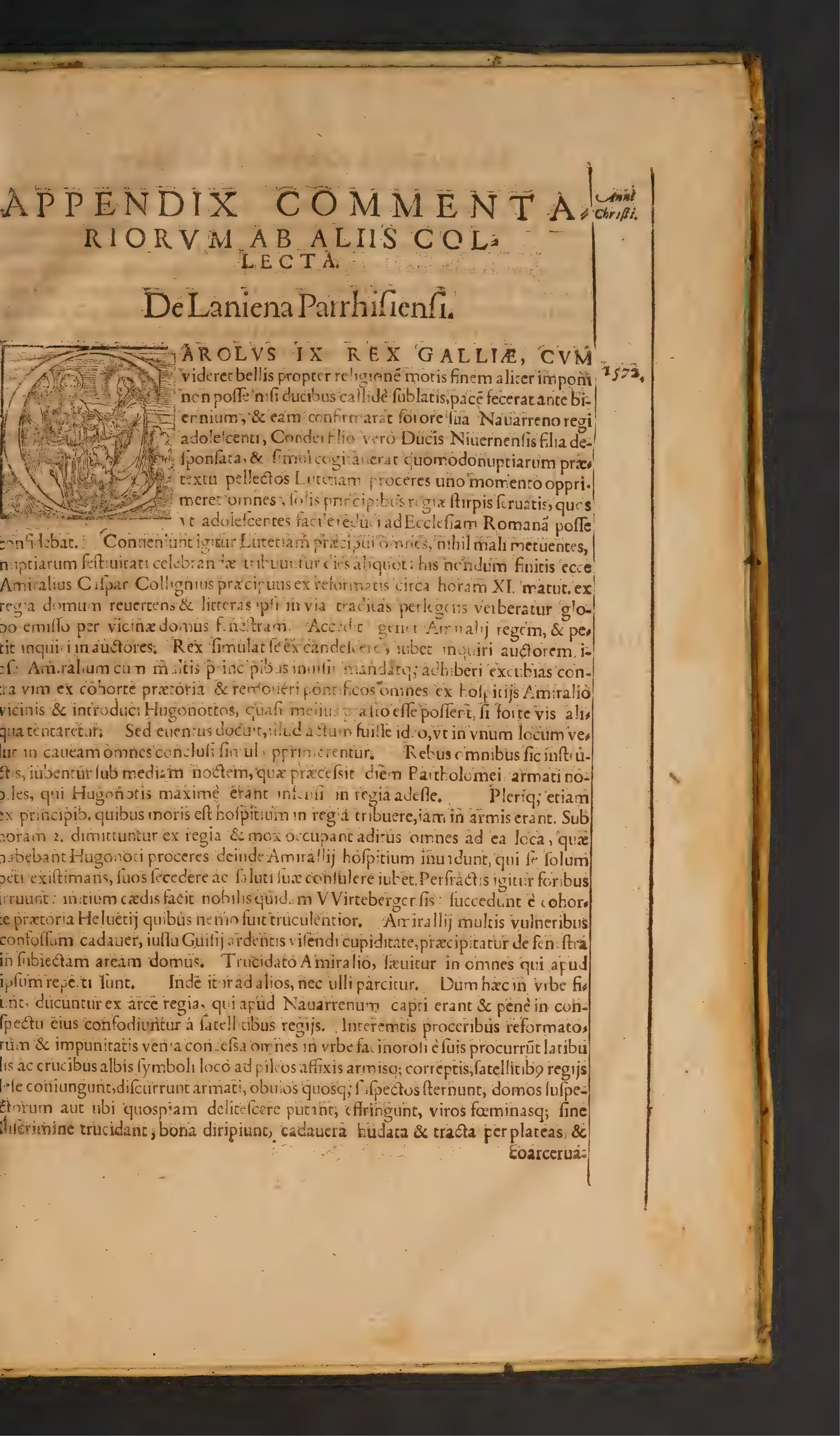 The opening of the appendix, headed "COMMENTARIORVM AB ALIIS COLLECTA," with the section "De Laniena Parrhisiensi" beneath a decorated initial.