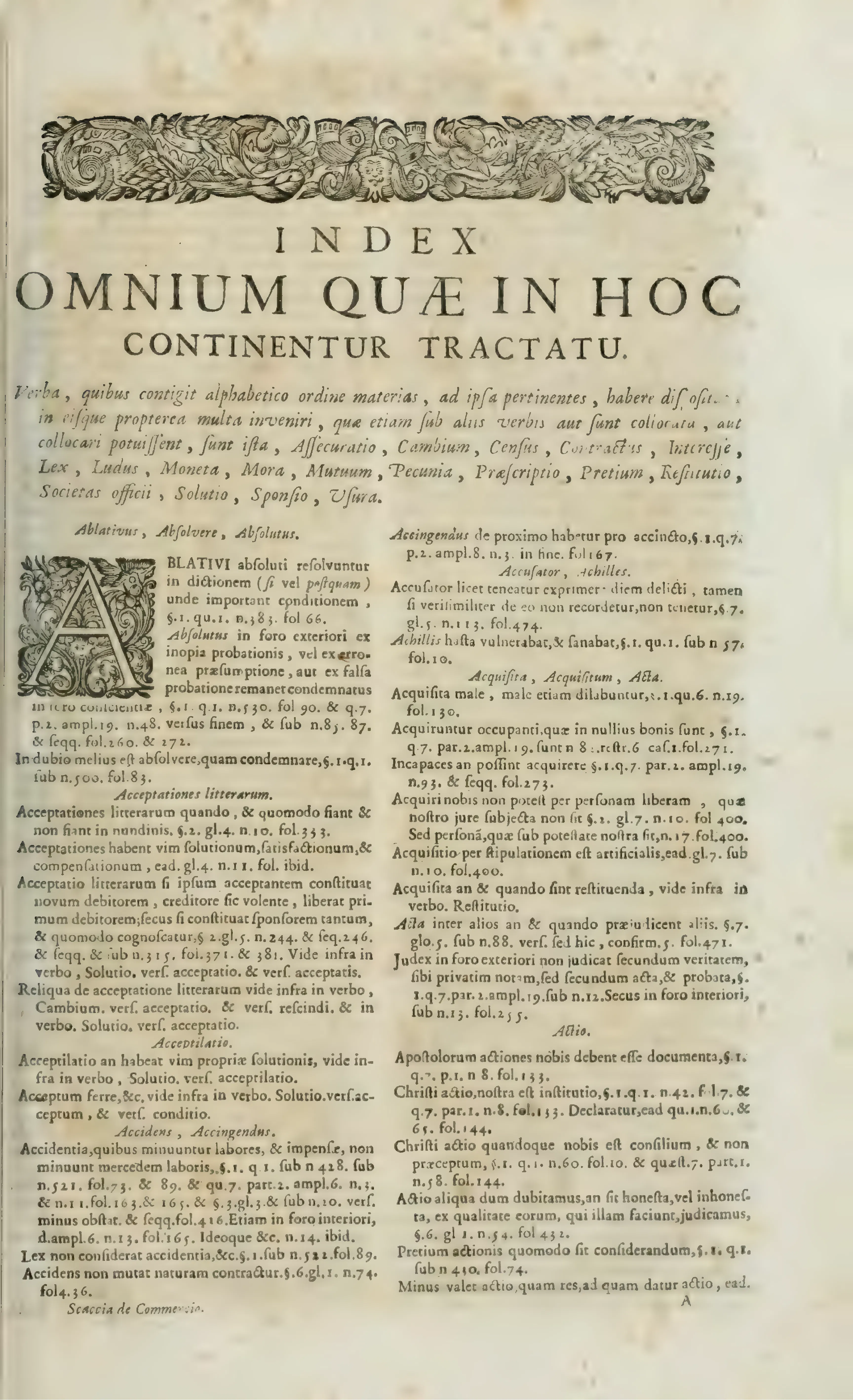The opening of the terminal index, beneath a decorative headpiece.