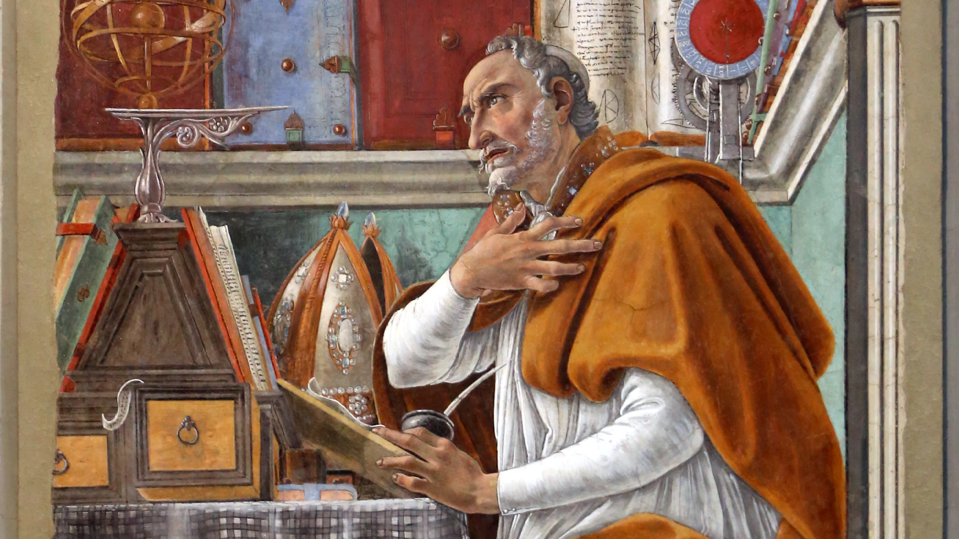 Botticelli's St. Augustine in His Study (1480), where the church father sits amid the scholarly world ExLatinis sets out to reopen