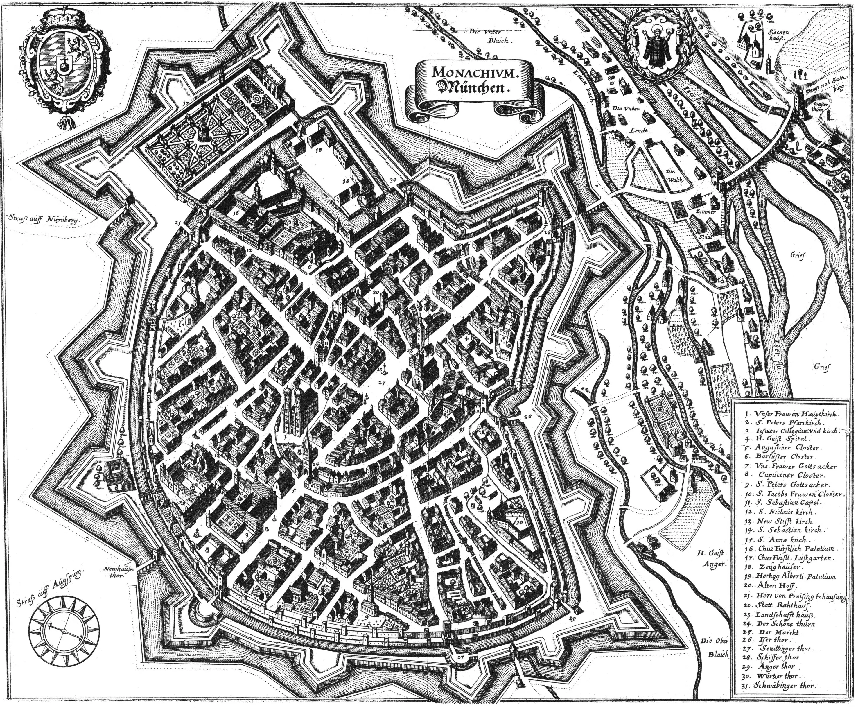 Matthäus Merian the Elder's 1642 engraved plan of Munich.