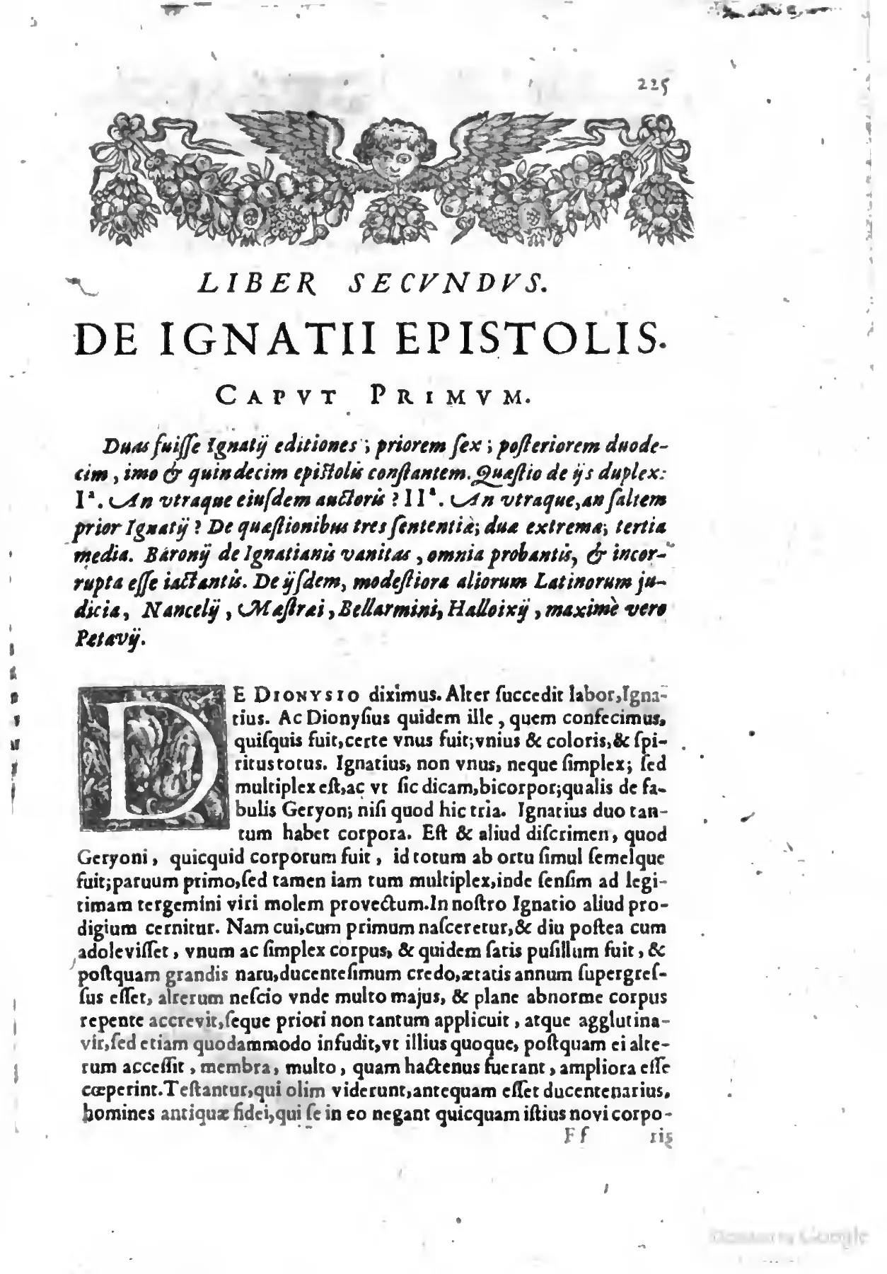 The opening page of Liber Secundus, “De Ignatii Epistolis,” beneath a woodcut headpiece.