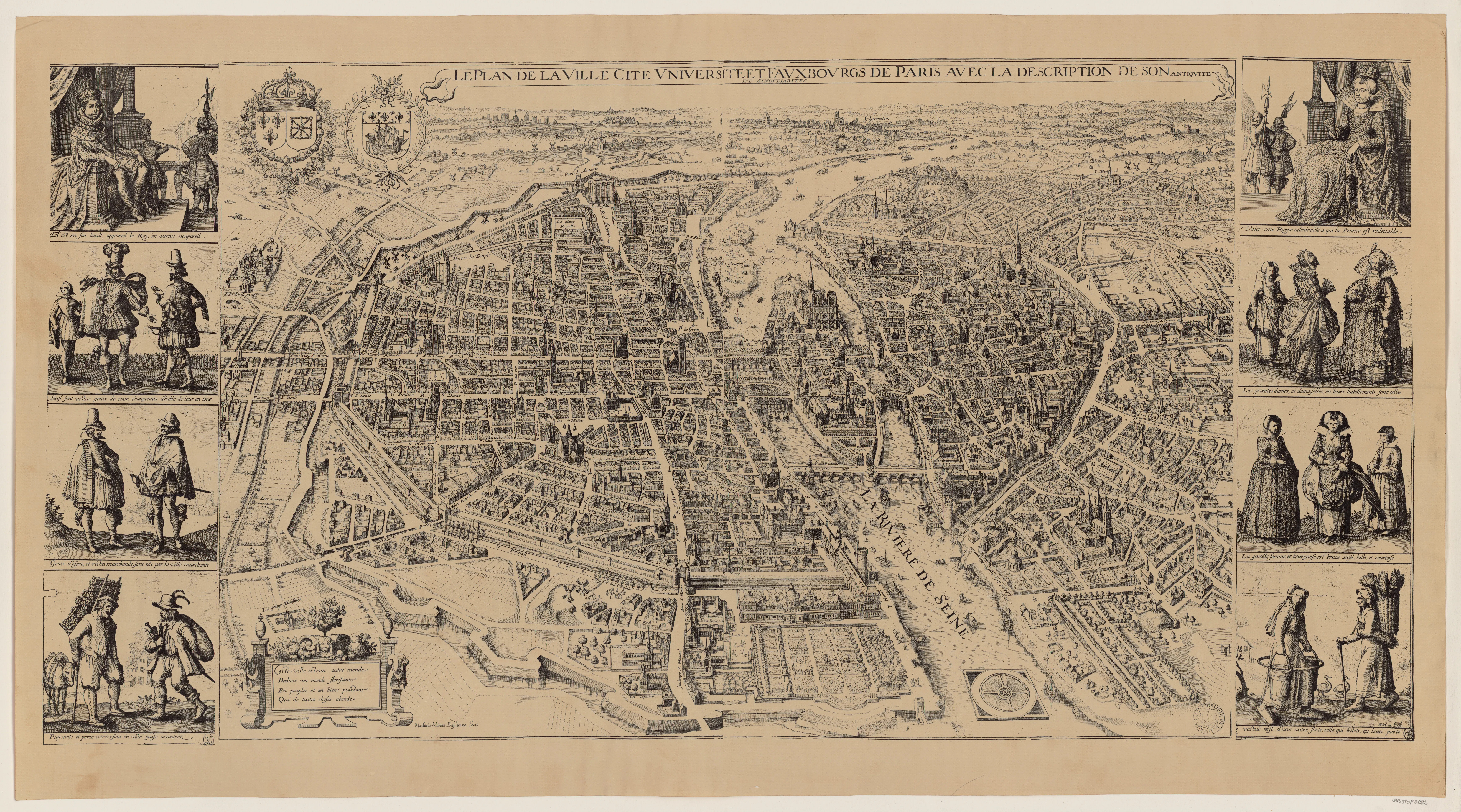 Mathäus Merian's bird's-eye plan renders Paris as a dense early modern city, the urban world from which the anonymous "theologian of Paris" claims his authority.