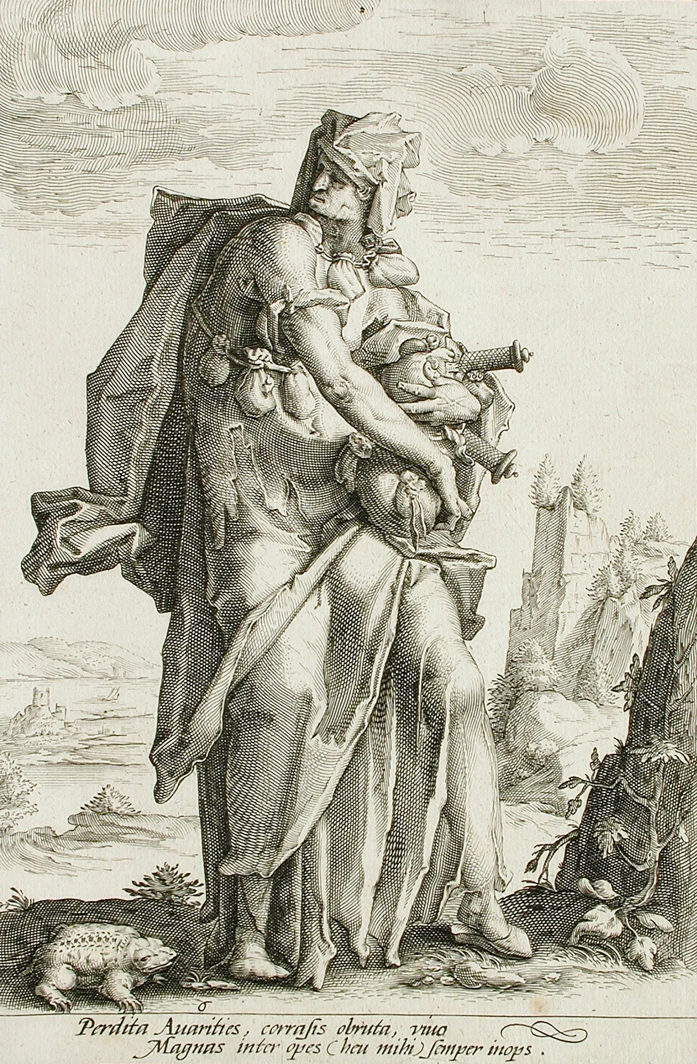 A late-sixteenth-century engraving of Avarice from a series on the Vices.