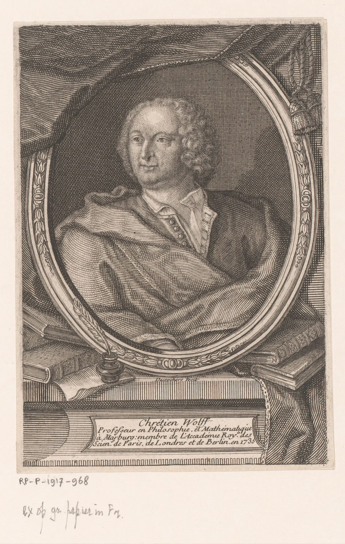 A period engraving of Christian Wolff, dated 1735, presents the philosopher in the formal visual idiom of early eighteenth-century learned authority. His preface to Sturm’s posthumous 1722 volume made him both a transmitter of the eclectic Lutheran physics and a sign of the systematic philosophy that would supersede it.