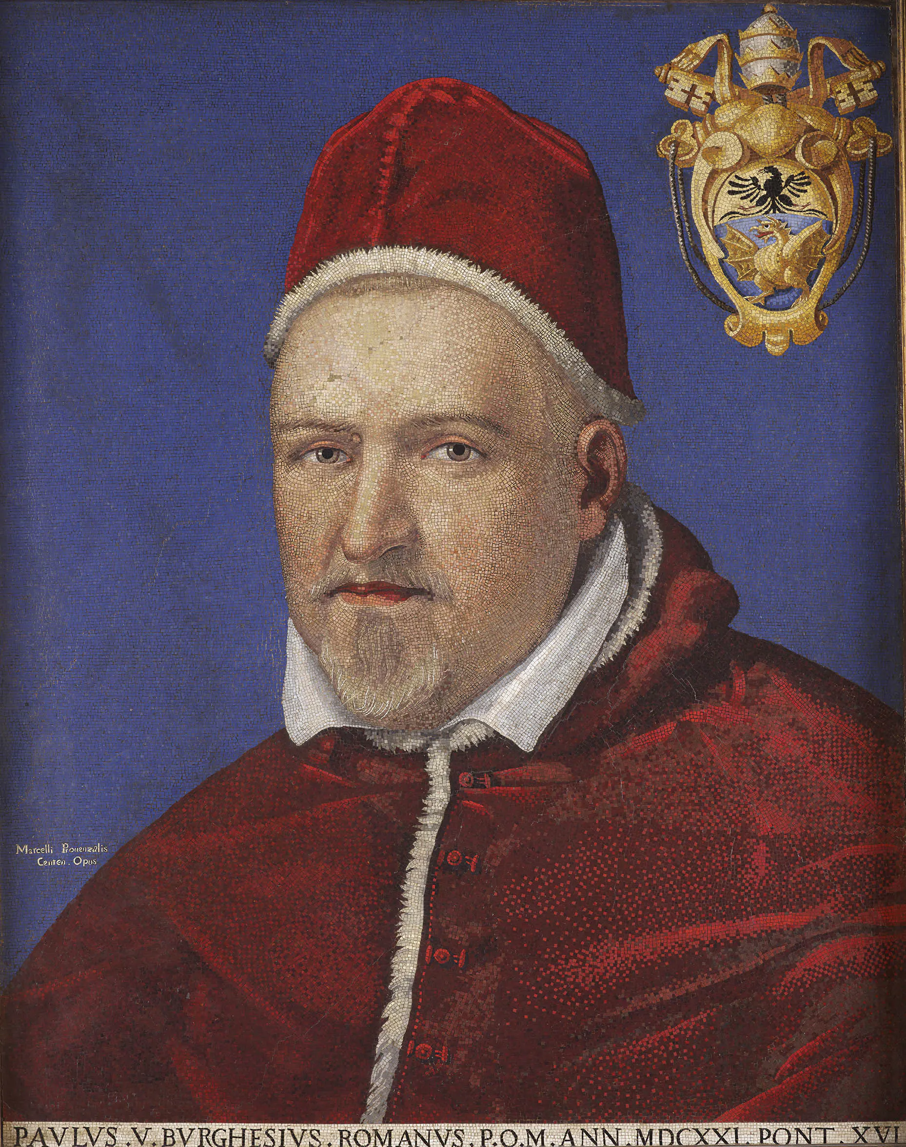 Marcello Provenzale's portrait of Pope Paul V, the pontiff under whom Ferrari's catalogue was compiled, approved, and printed.