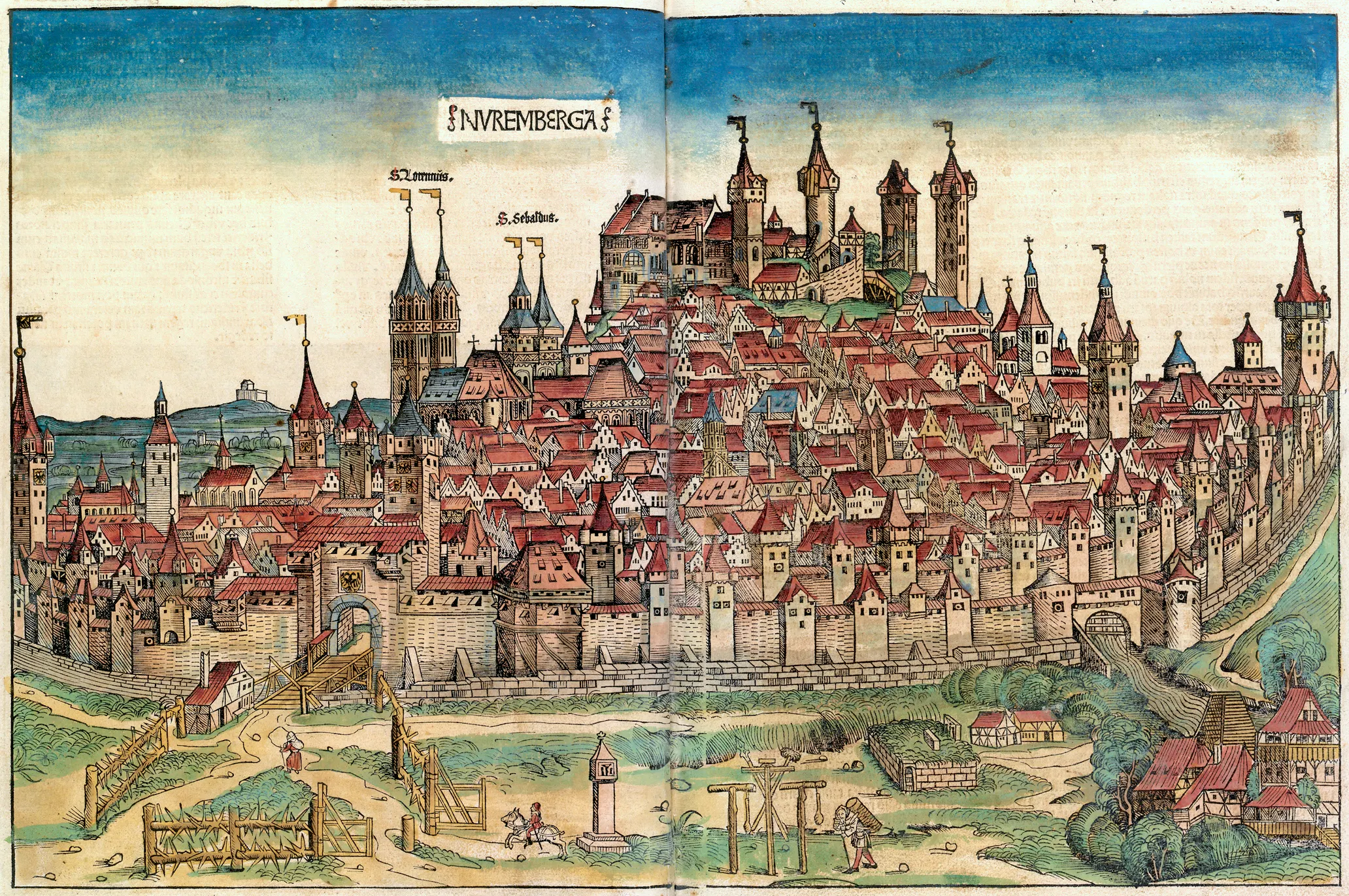 Woodcut view of Nuremberg from the Nuremberg Chronicle, the city beside which Funck was born at Wöhrd and in which his Chronologia was first printed in 1545.