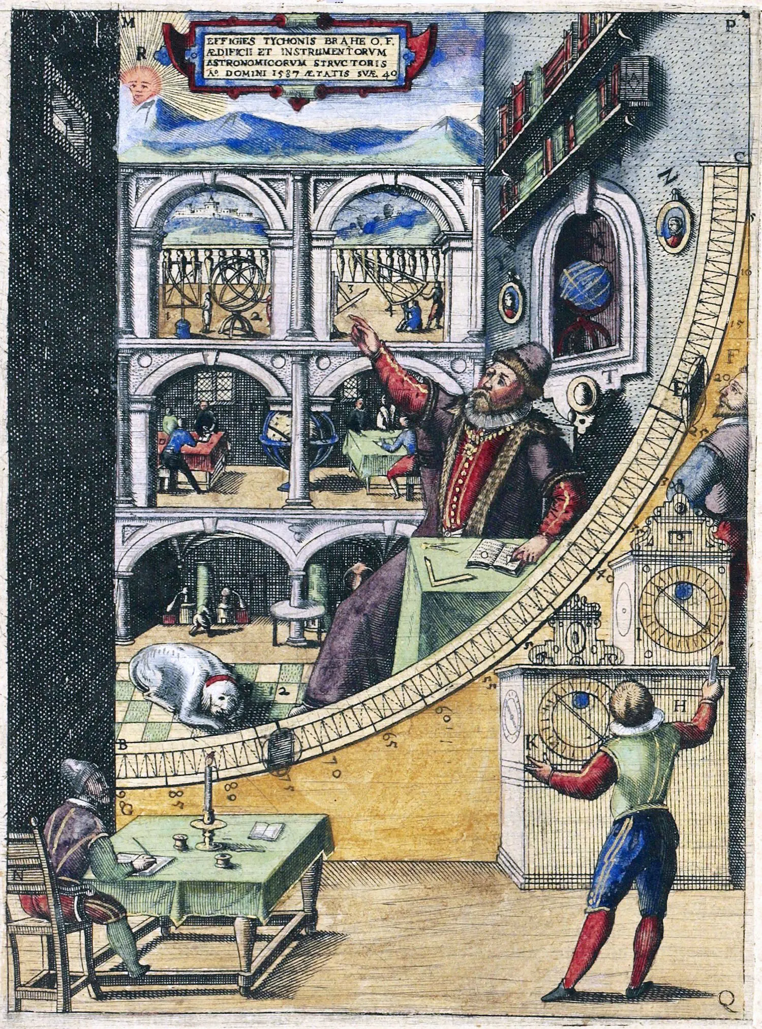 Period engraving of Tycho Brahe's mural quadrant at Uraniborg.