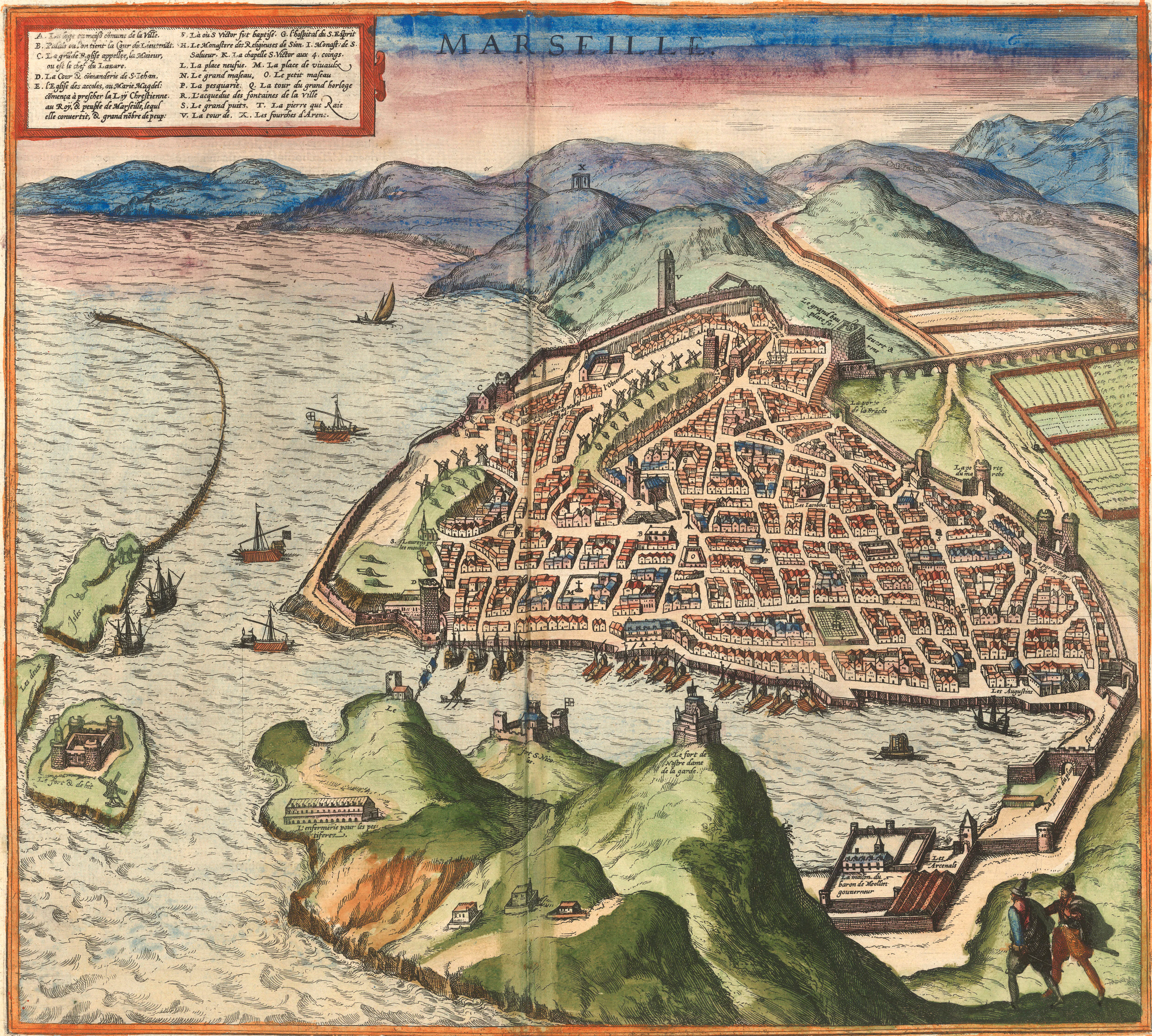 Braun and Hogenberg's sixteenth-century engraved panorama of Marseille turns the Magdalene legend from doctrinal abstraction into an urban claim. Against such a living devotional landscape, Launoy's accountancy verb dispungere reads as an attempt to strike Marseille's prized apostolic inheritance from the books.