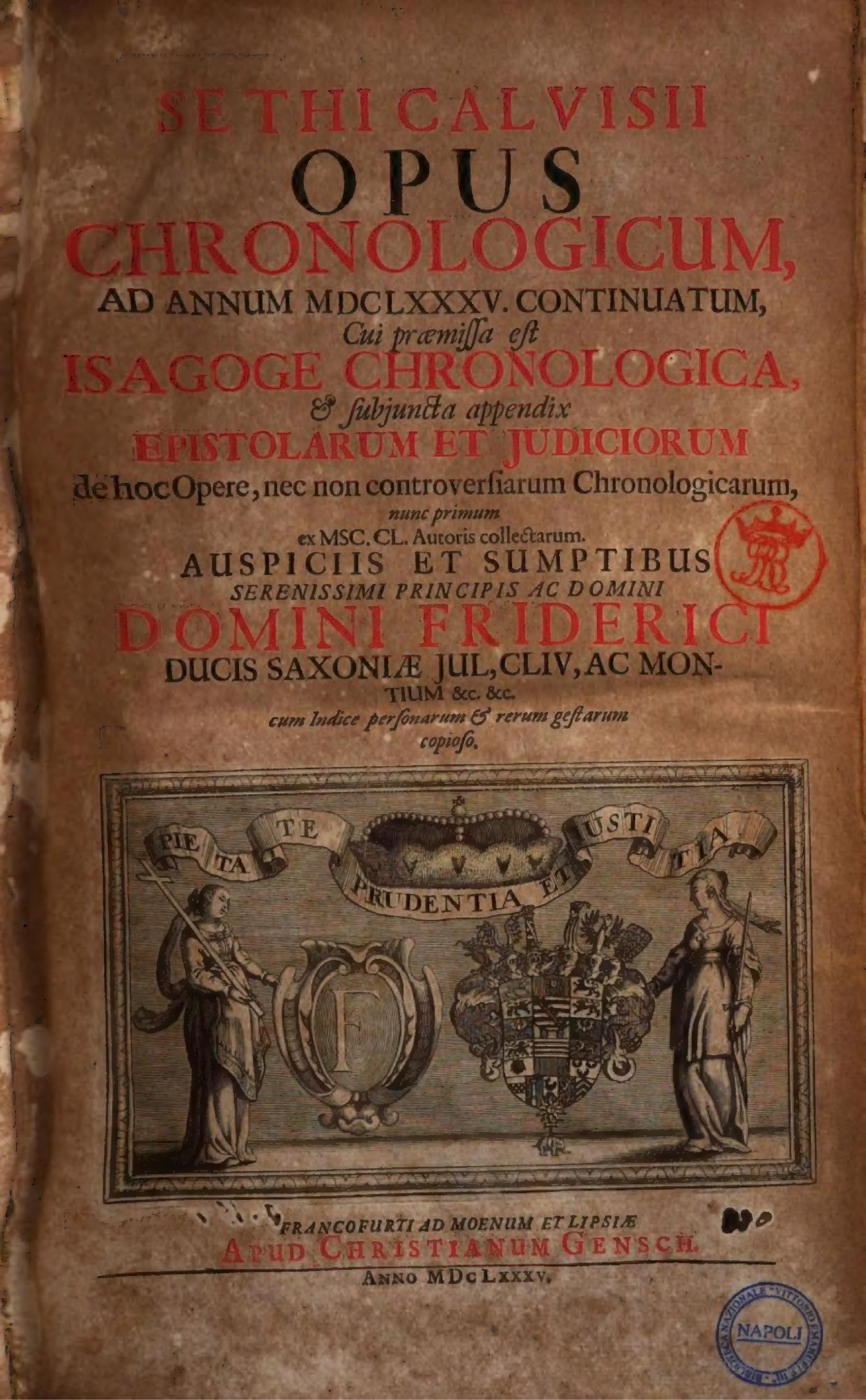 The 1685 title page of the Opus chronologicum, with the imprint of Christian Gensch at Frankfurt am Main and Leipzig.