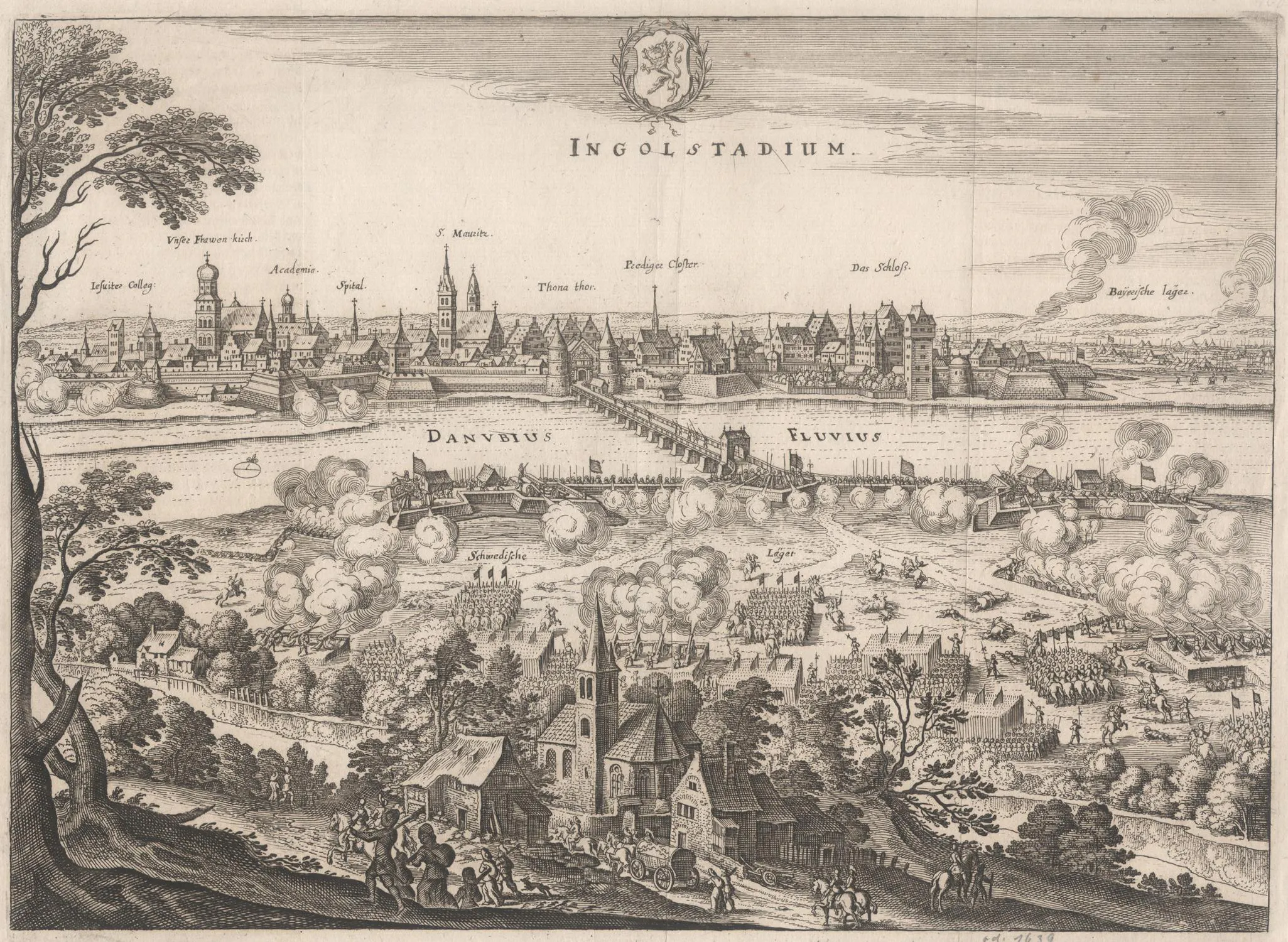 Matthäus Merian's engraving of the Swedish siege of Ingolstadt, published in 1632, preserving a labelled view of the city in which Eck held his chair and preached.