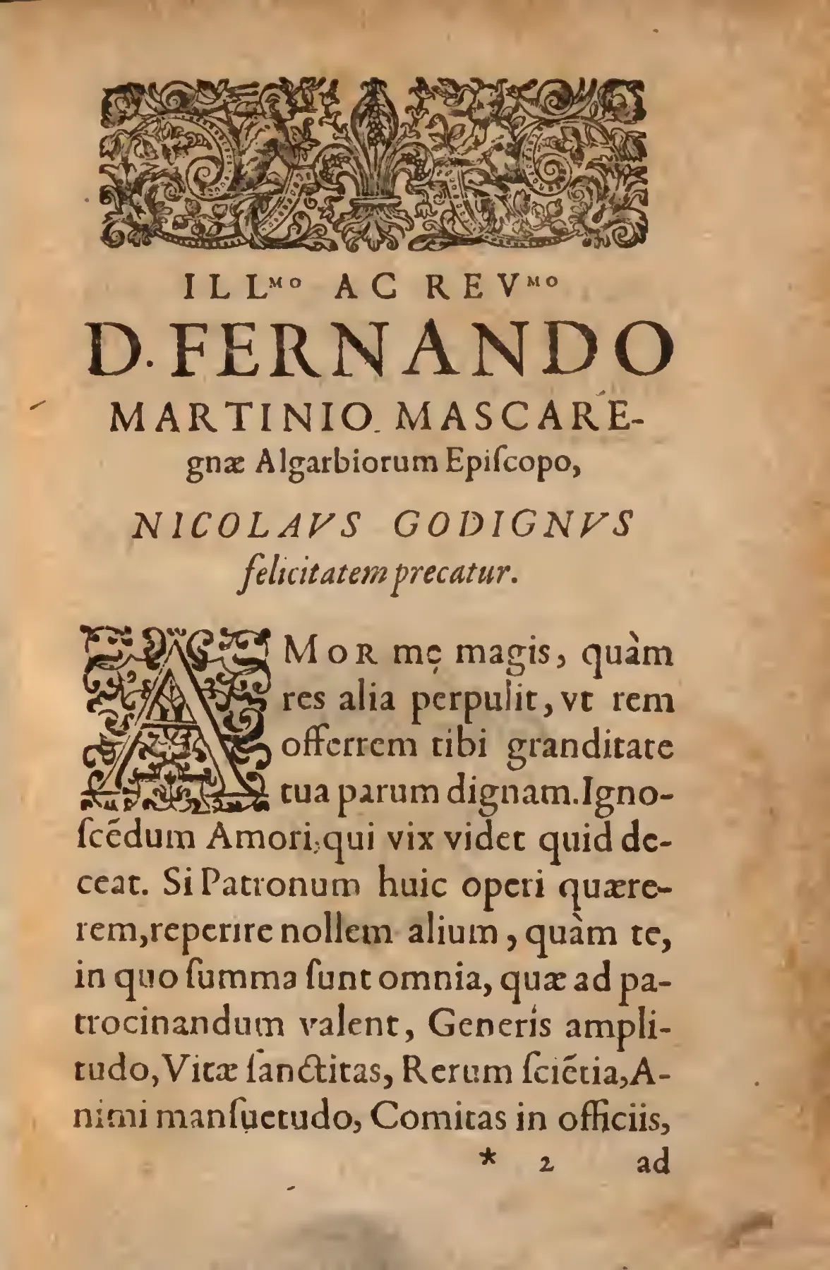 The opening of Godinho's dedicatory epistle to Fernandus Martinius Mascaregna.