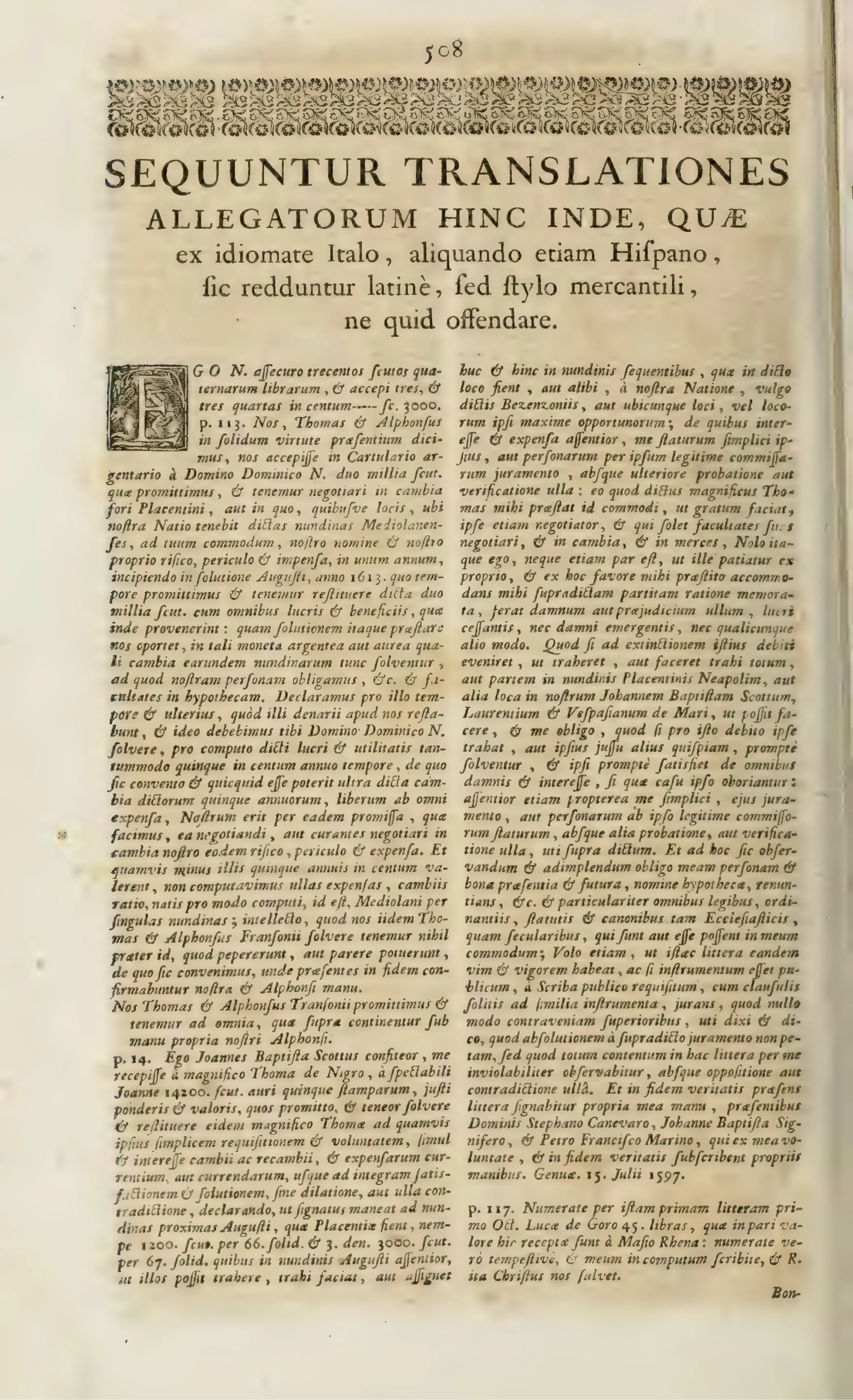 The opening of the appendix of translations, with full-width heading and decorated initial.