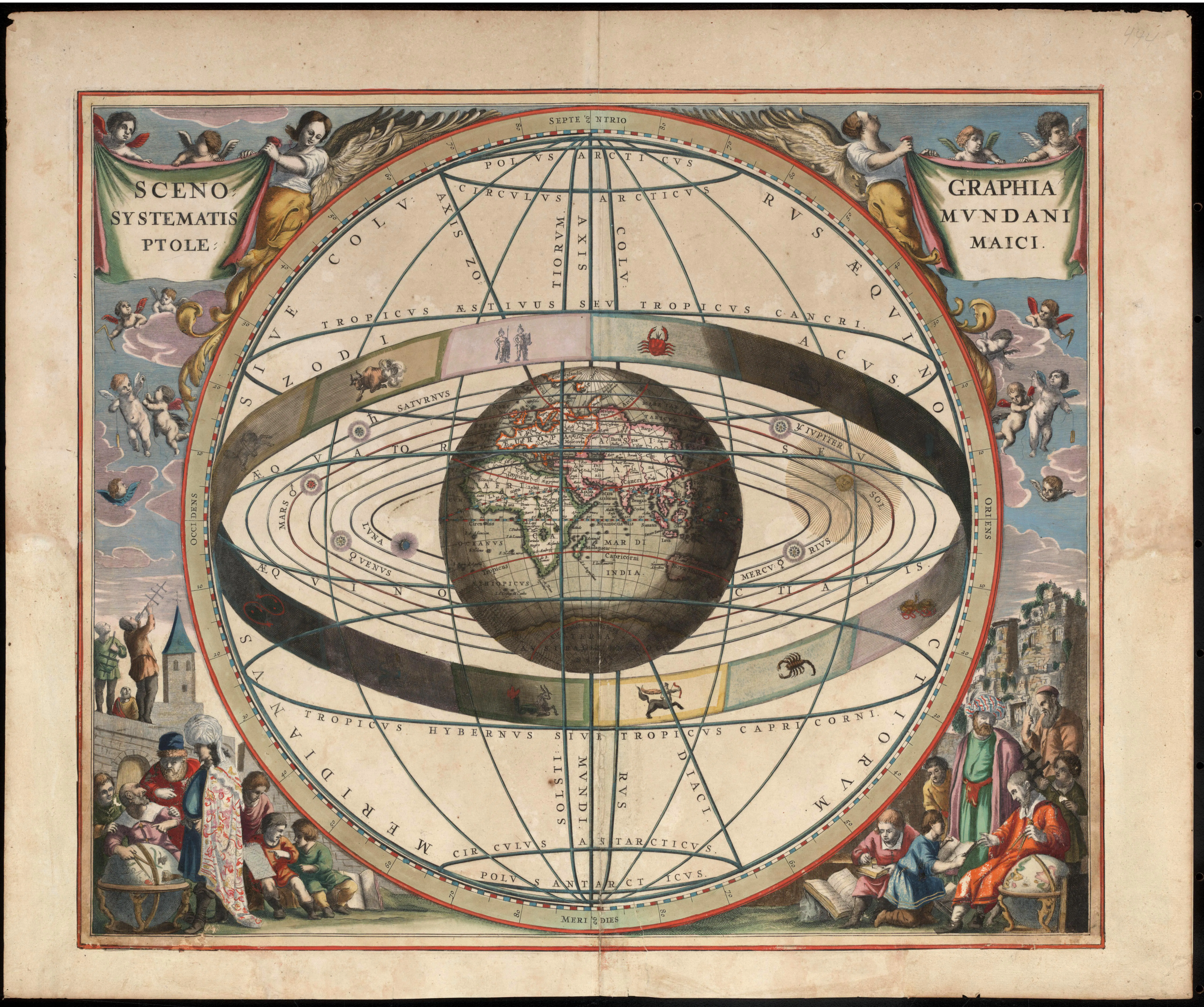 Andreas Cellarius's mid-seventeenth-century engraved plate of the Ptolemaic system.