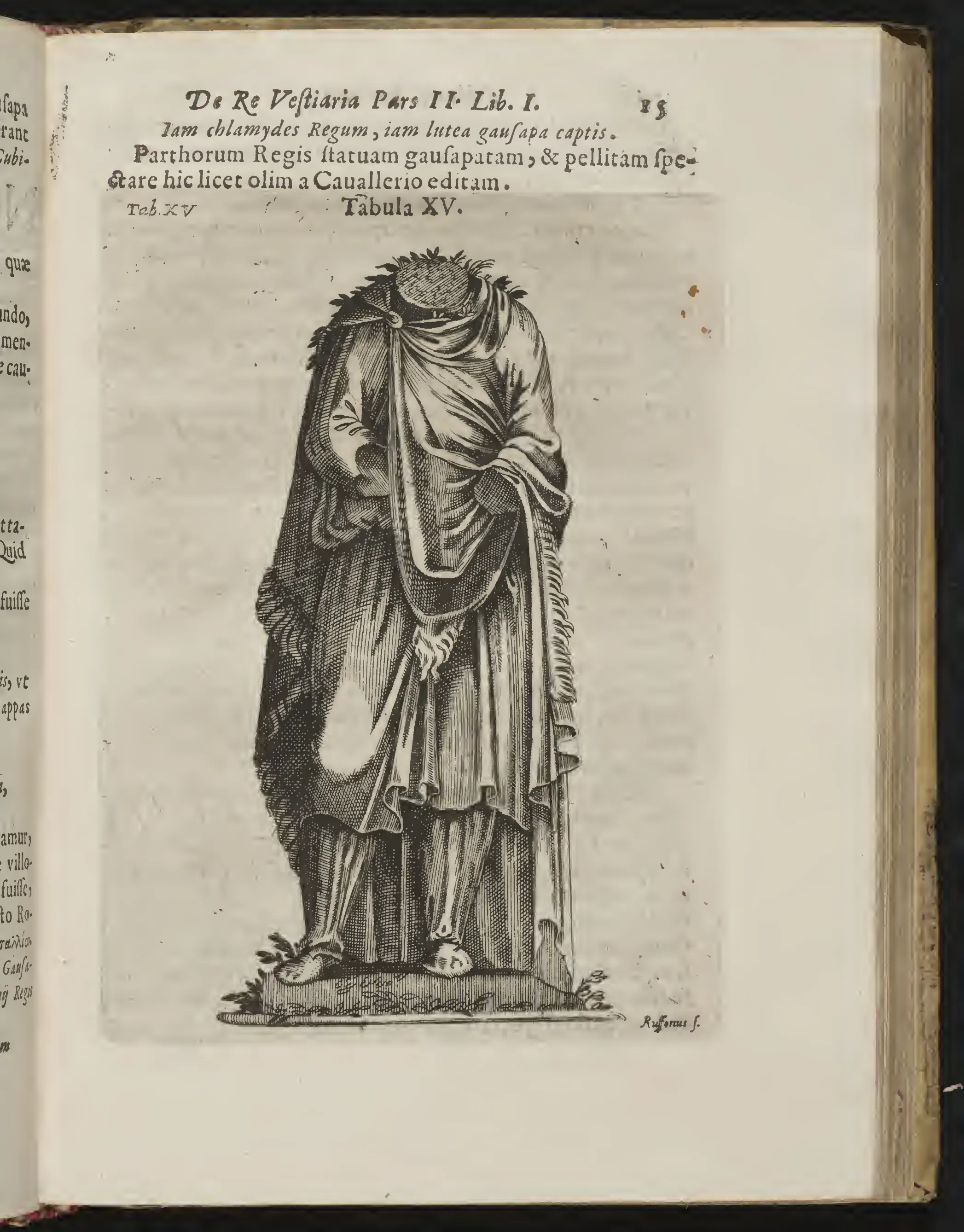 Plate XV: a full-length engraved statue of a Parthian king.