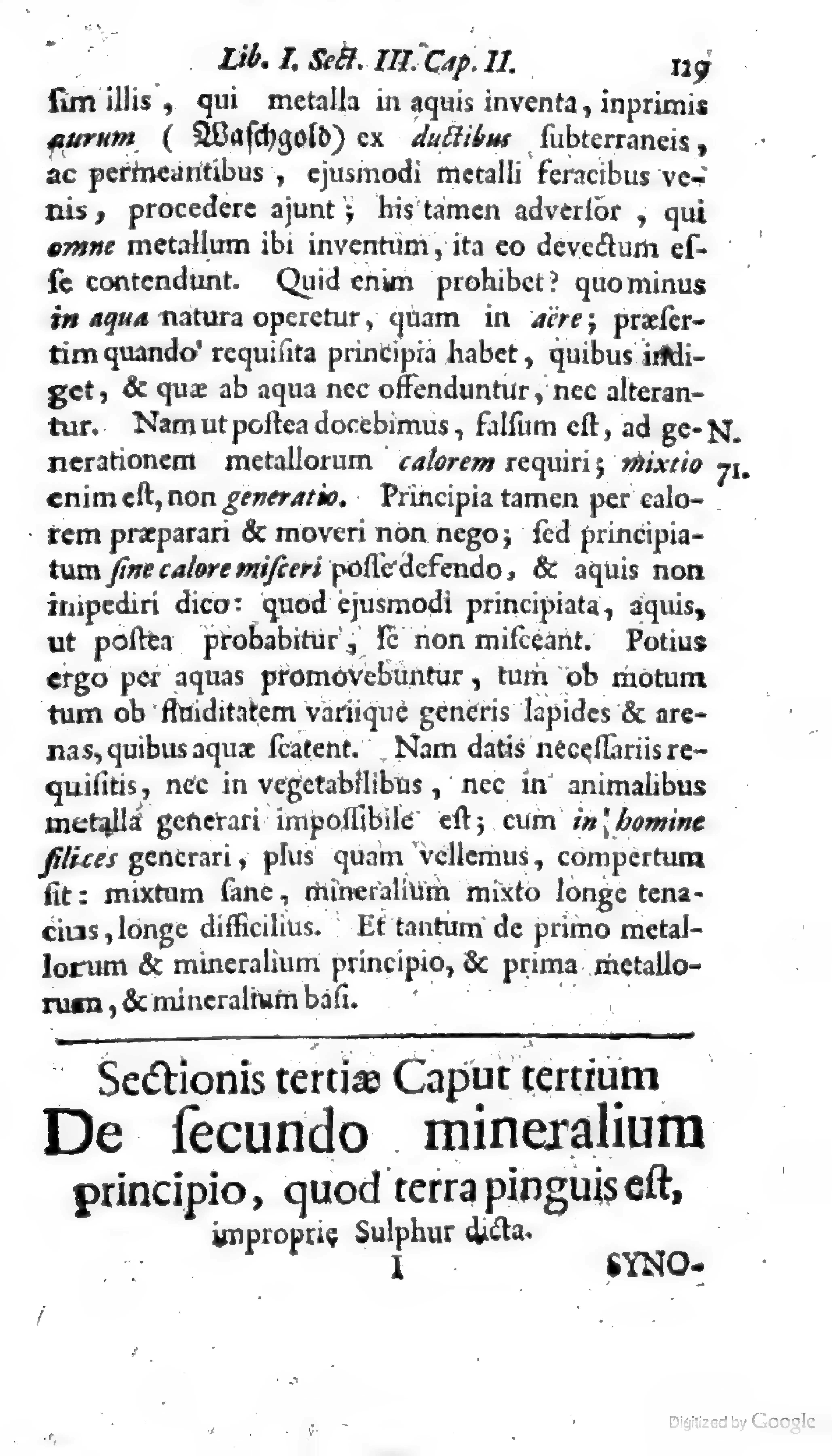 Page 119 of the 1703 Leipzig recension, opening the chapter on the second mineral principle.