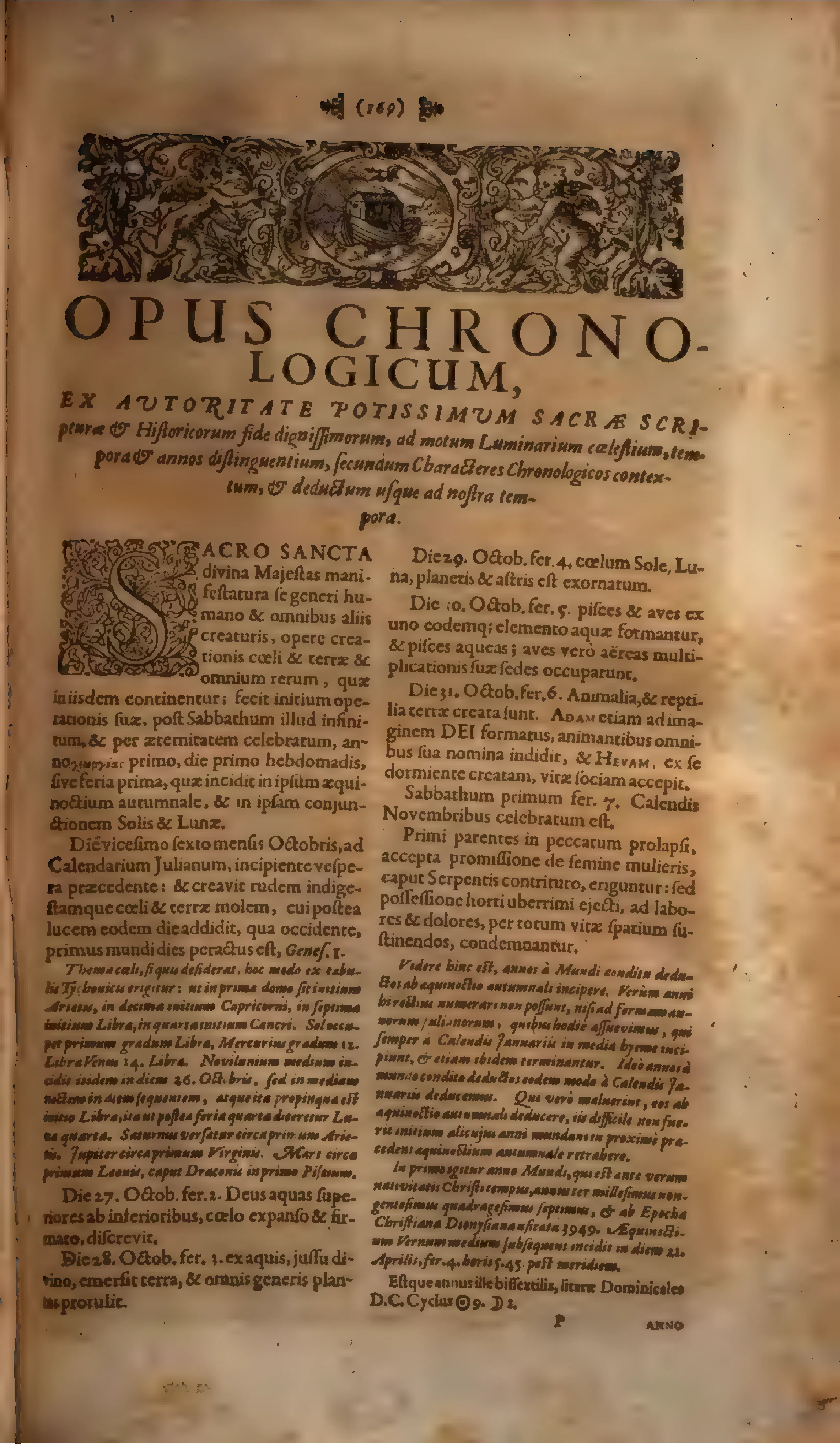 The opening page of the Opus chronologicum proper, with its ornamental headpiece and display title.