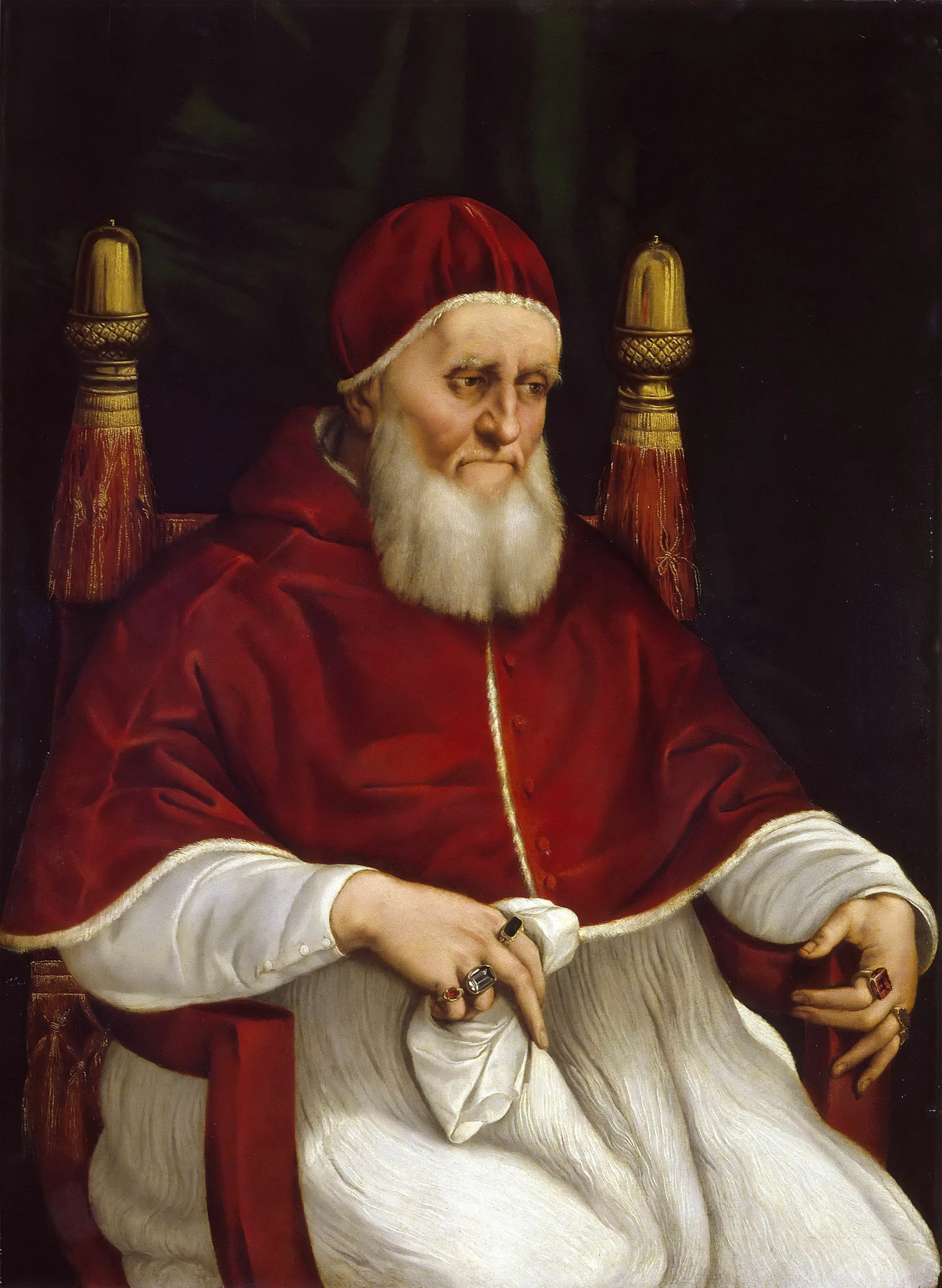 Raphael's Uffizi portrait of Pope Julius II, the Della Rovere pope whose warlike pontificate Budé attacks in Book IV.