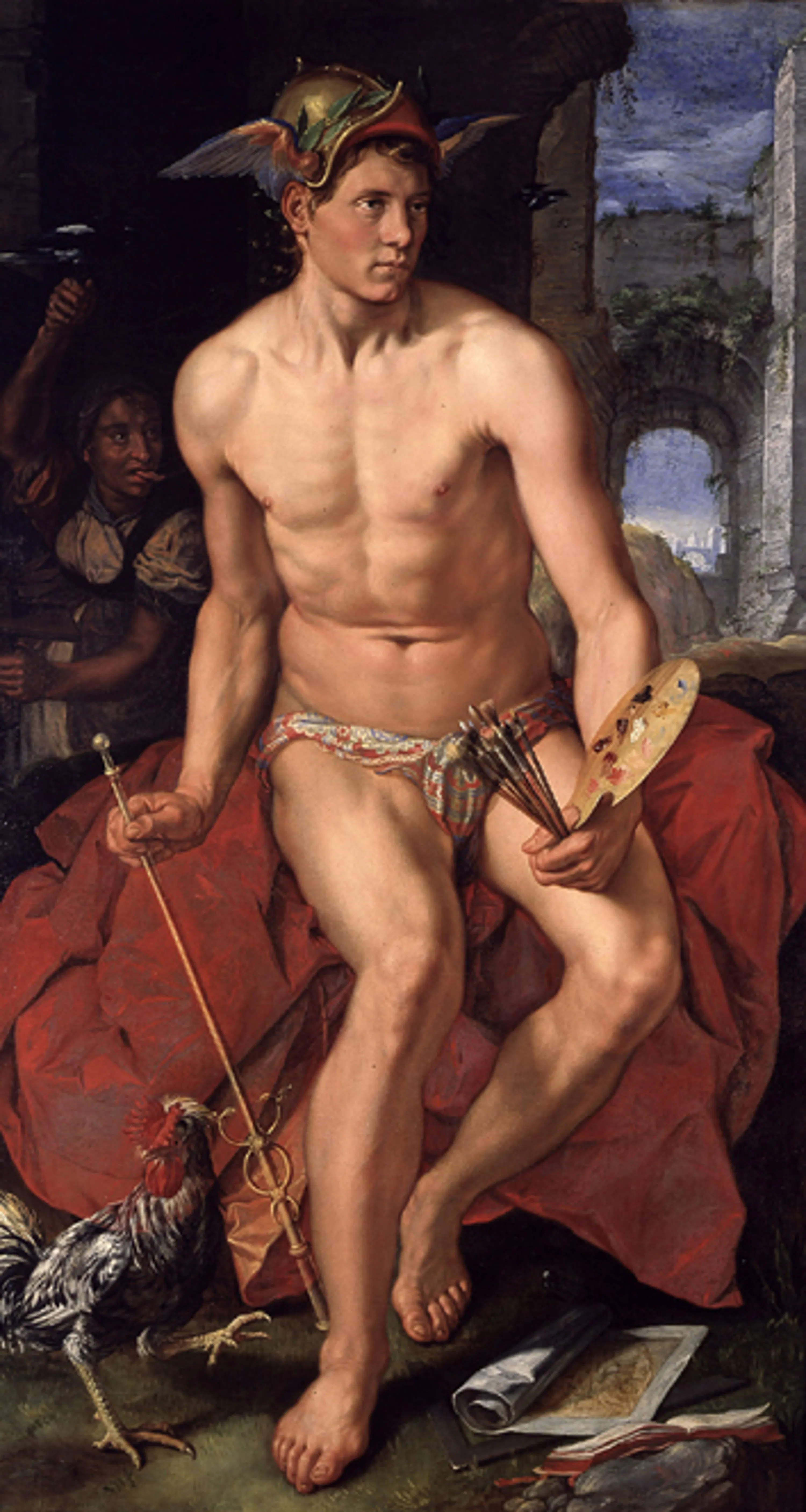 Hendrick Goltzius's Mercury, c. 1611, presents the messenger-god as an agent of motion and command — a fitting counterpart to the Cyllenian deity who descends in the dedicatory dream and orders the aged poet to take up his plectrum again.