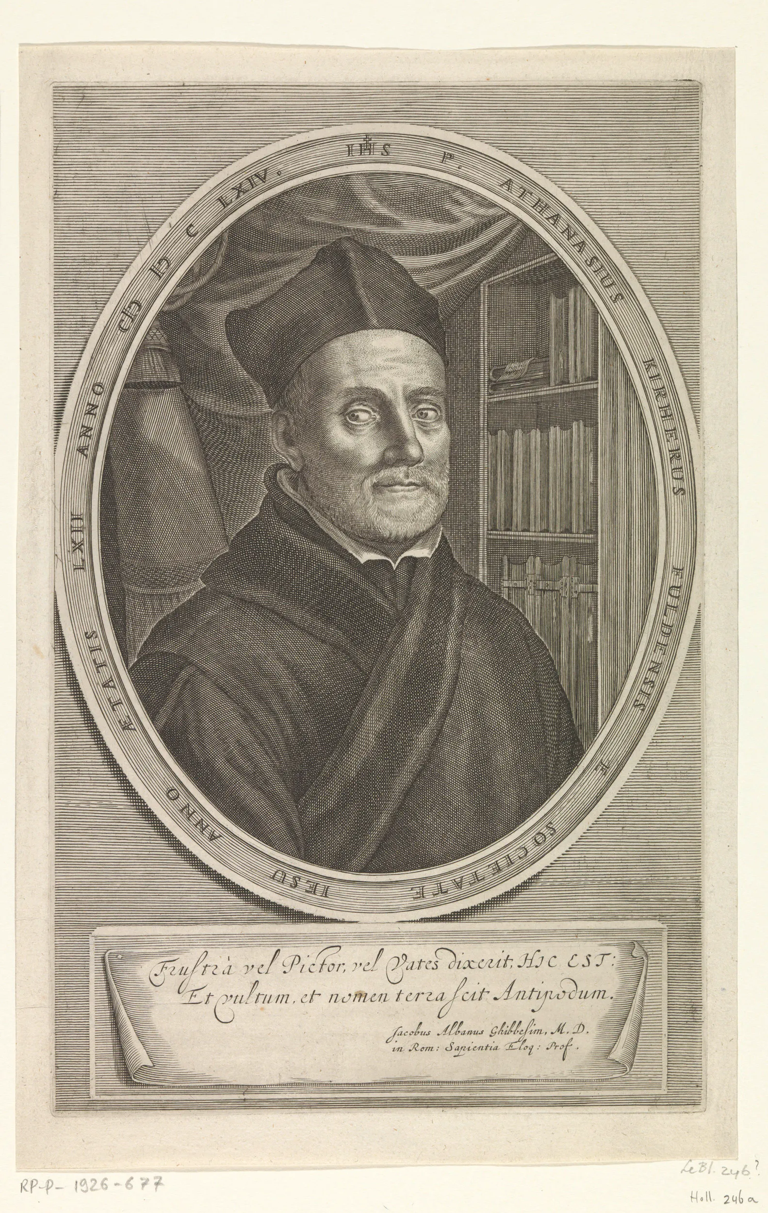 A portrait of the Jesuit polymath Athanasius Kircher at the age of sixty-two. Turning from the "machinery" of predetermination, Sfondrati cites Kircher's Musurgia, where the will is drawn by magnetism and sympathy, to model grace as persuasion rather than coercion.