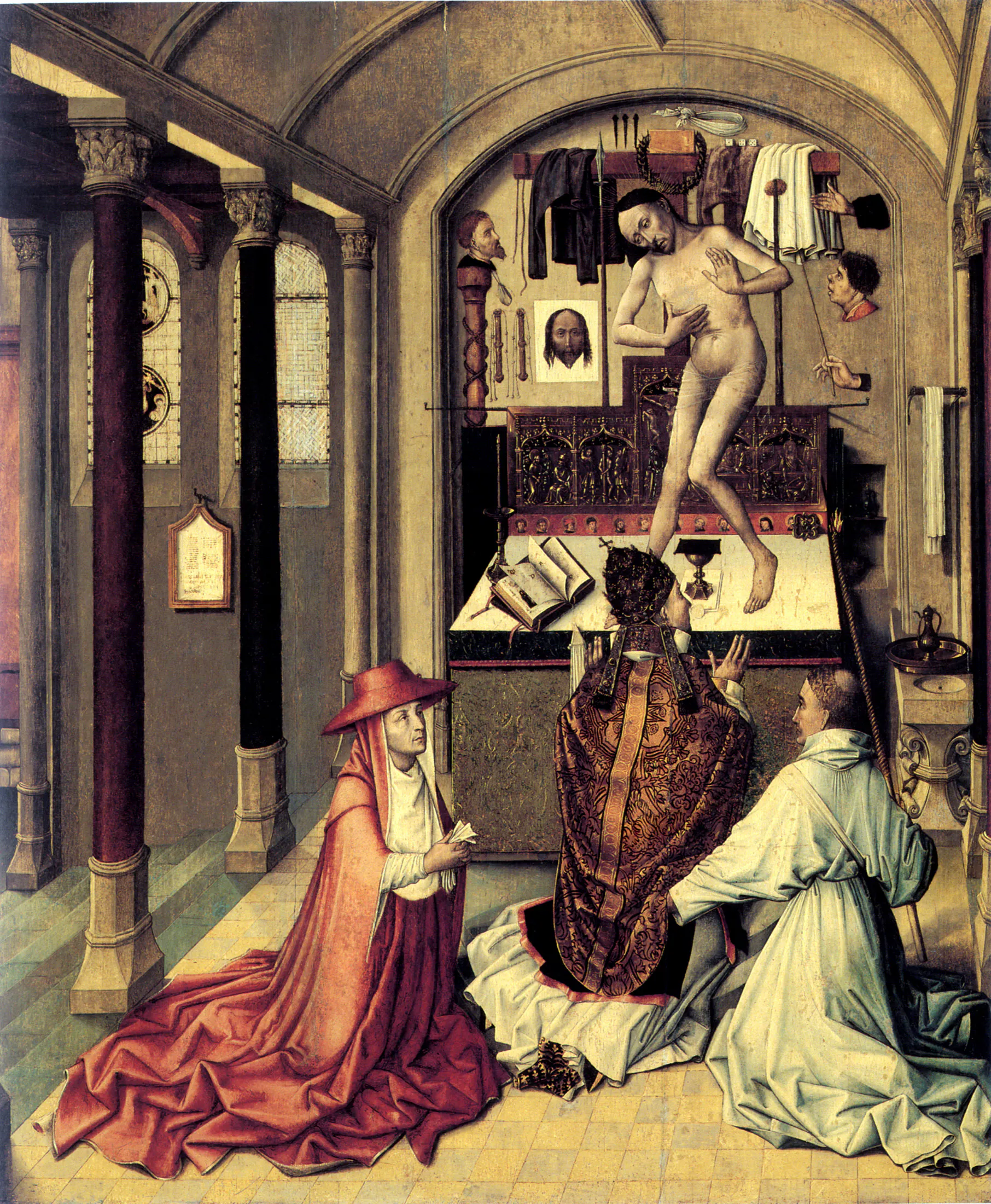 Robert Campin's Mass of Saint Gregory, c. 1440, an altar-centred image of the real presence.