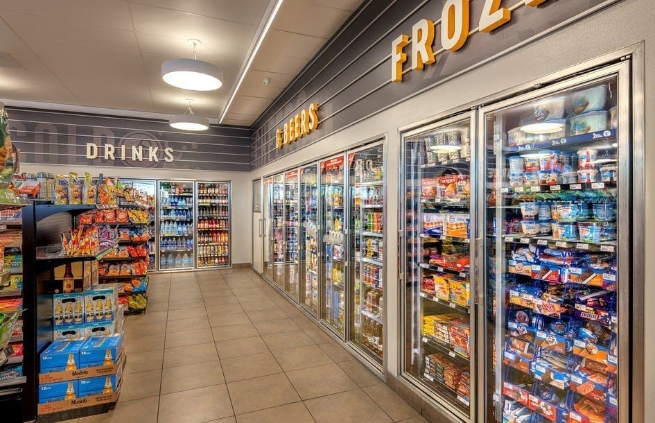 Image of the inside of an ExtraMile convenience store with snacks, drinks and more