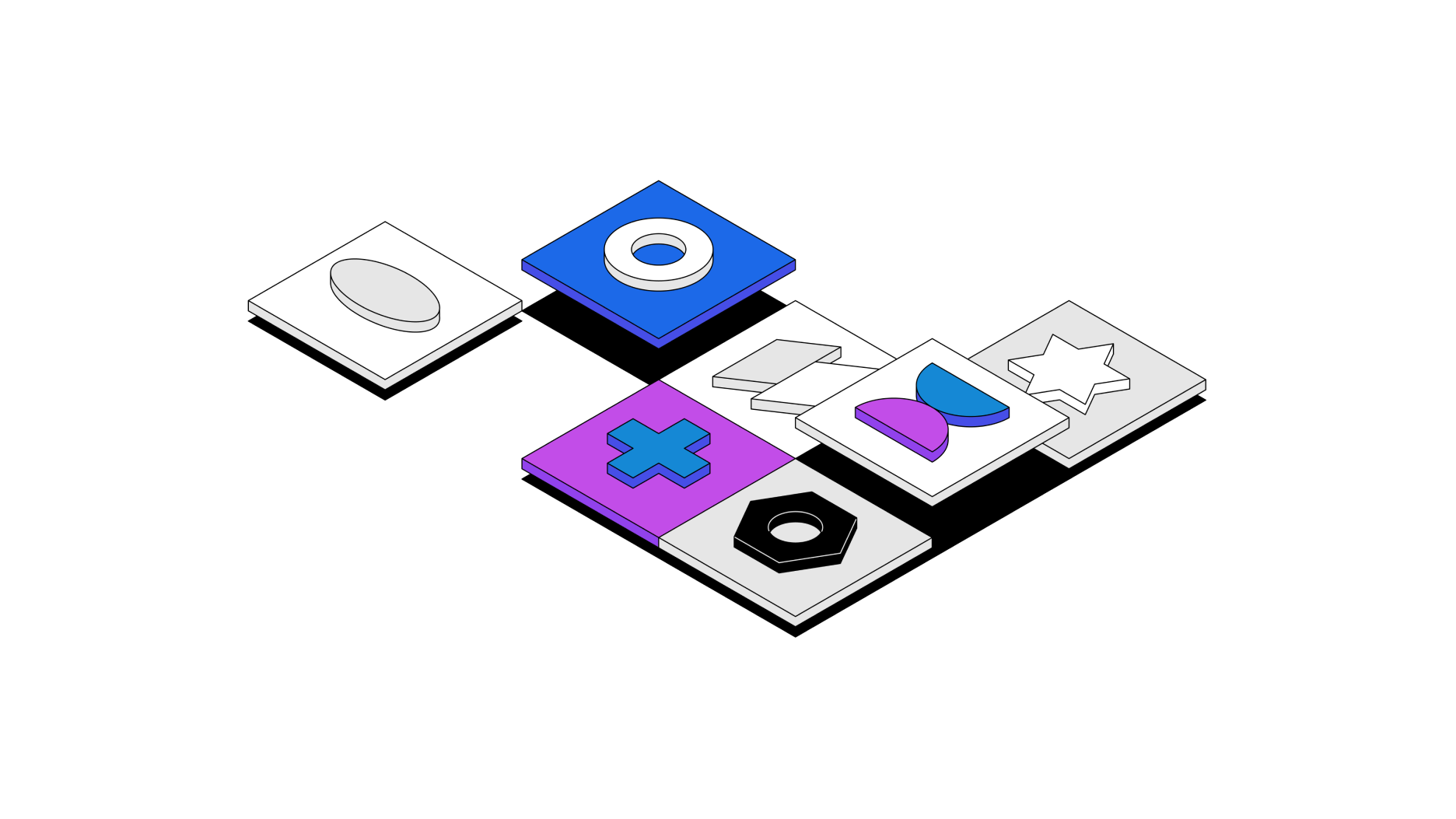 Multicolored collage depicting various shapes