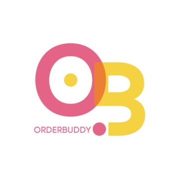 Pink, yellow and white Orderbuddy logo