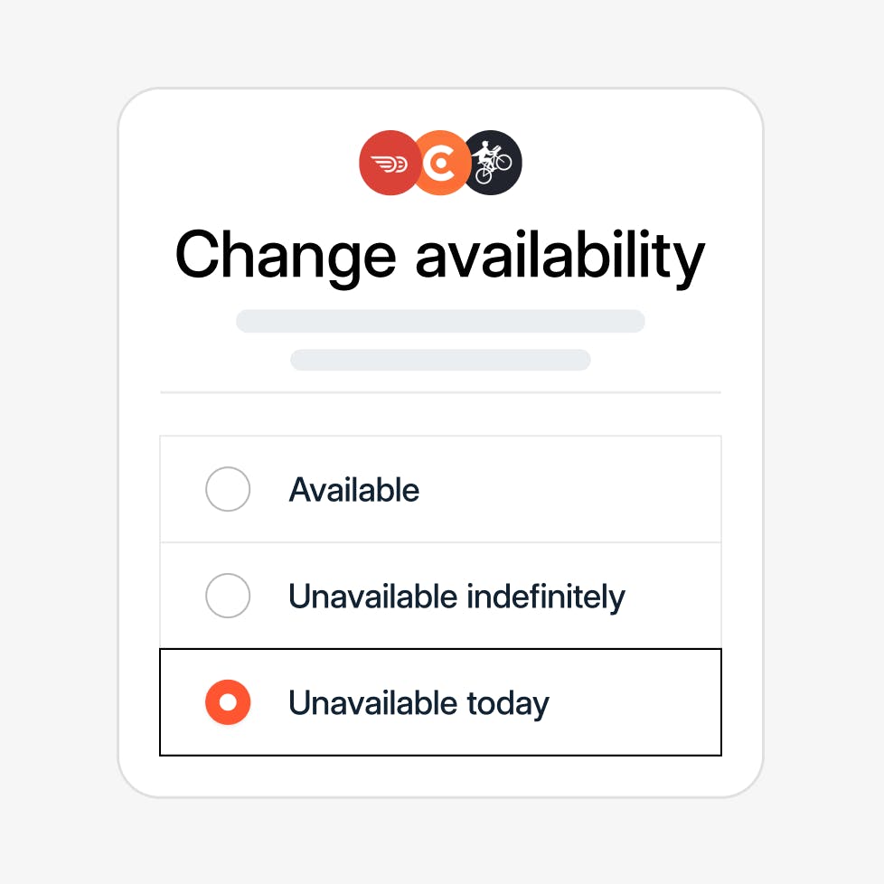 Sample screen showing options to change availability