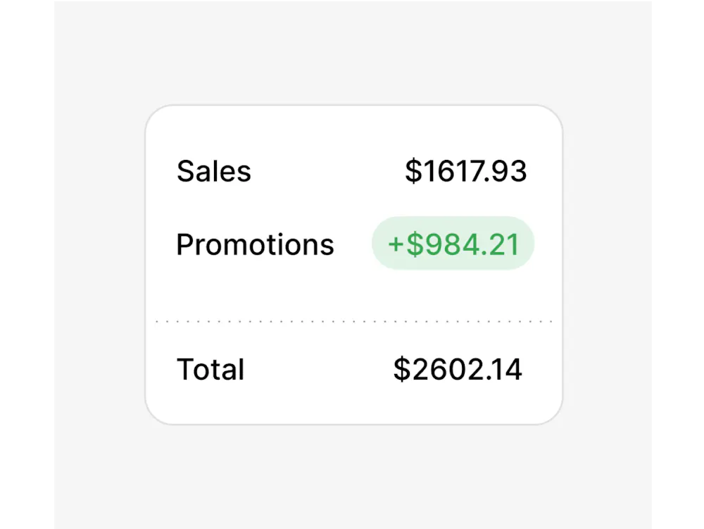 Sales screen with green highlight on Promotions